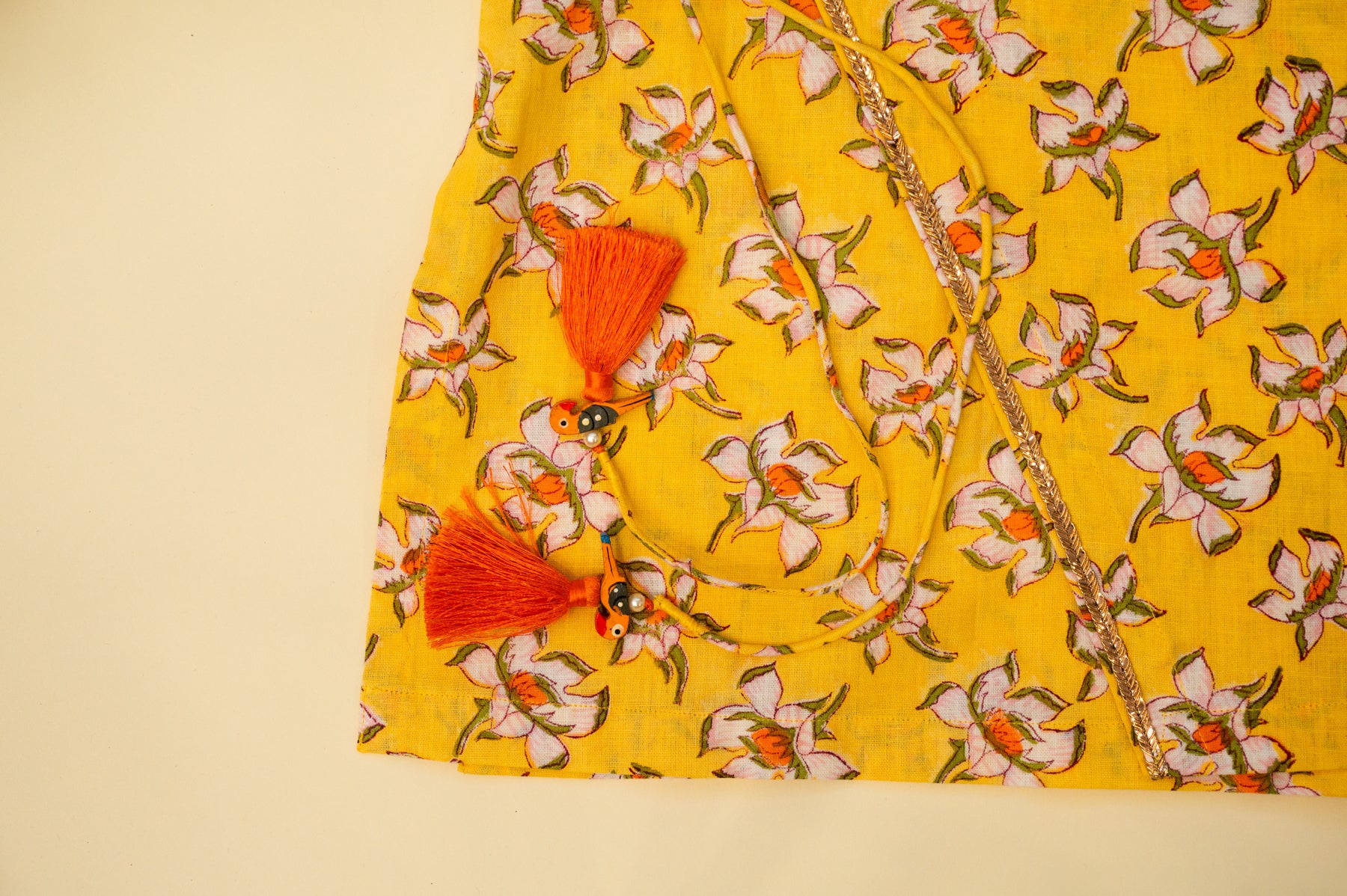 Floral Rose Print Angarkha - Yellow