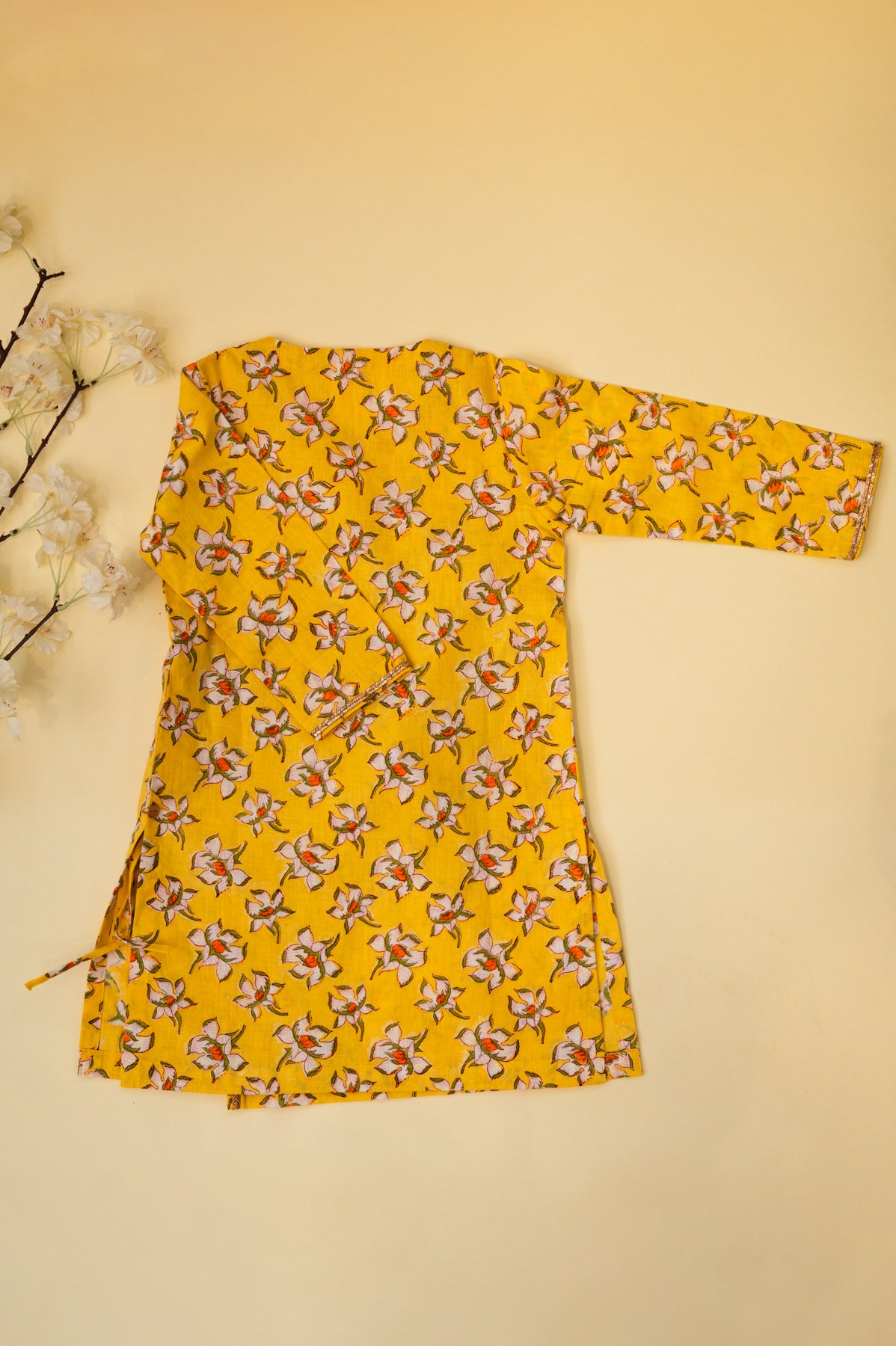 Floral Rose Print Angarkha - Yellow