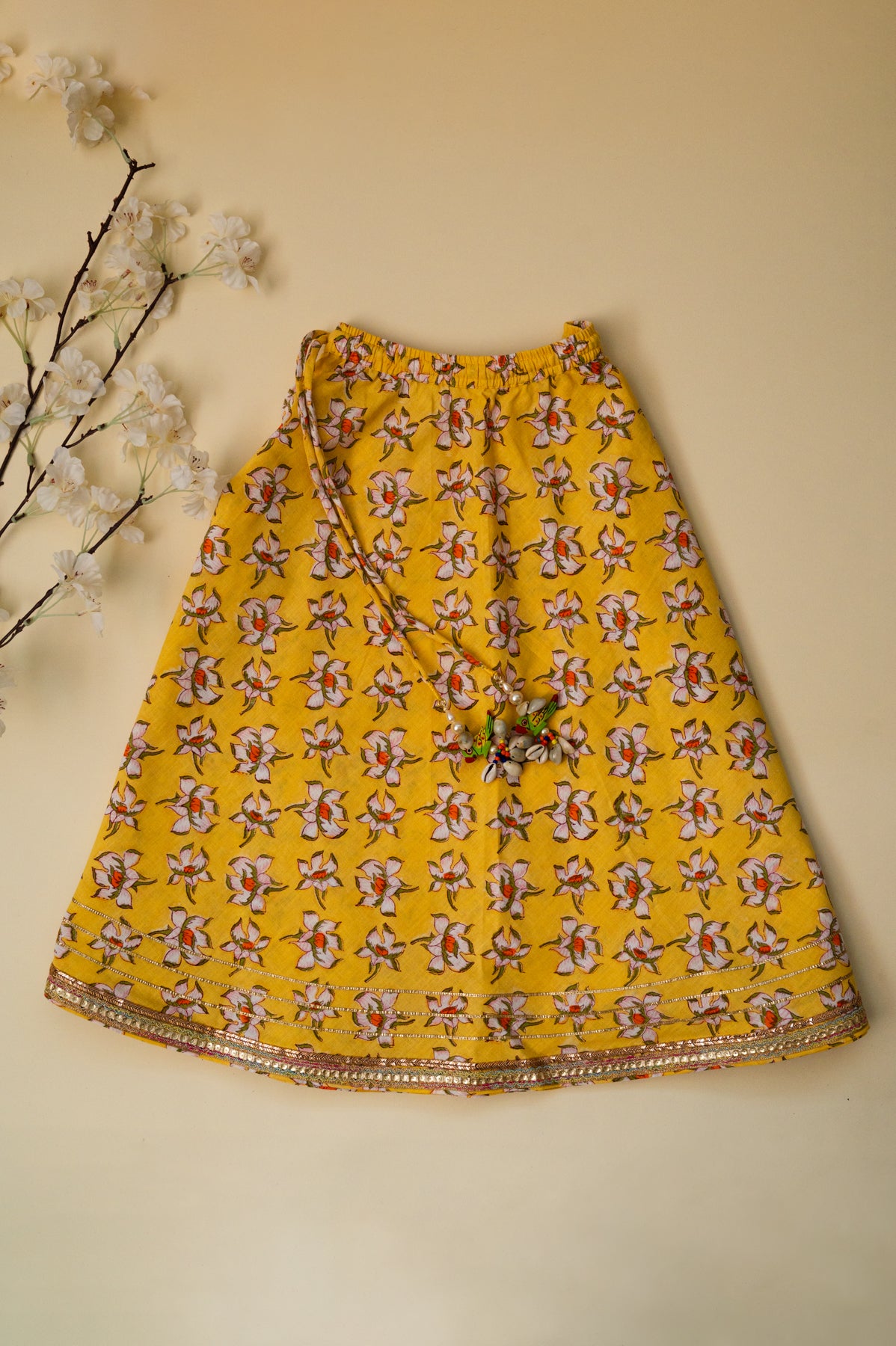 Rose Floral Print Kurti With Lehenga - Yellow