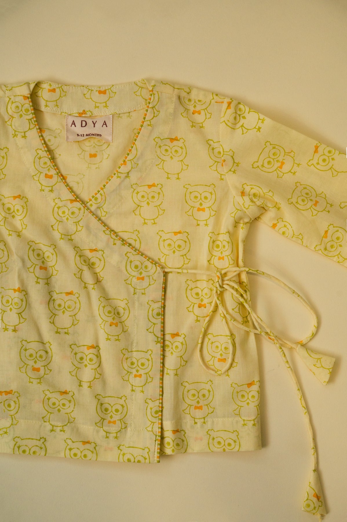 Light Yellow Owl Angrakha Kids Night Suit