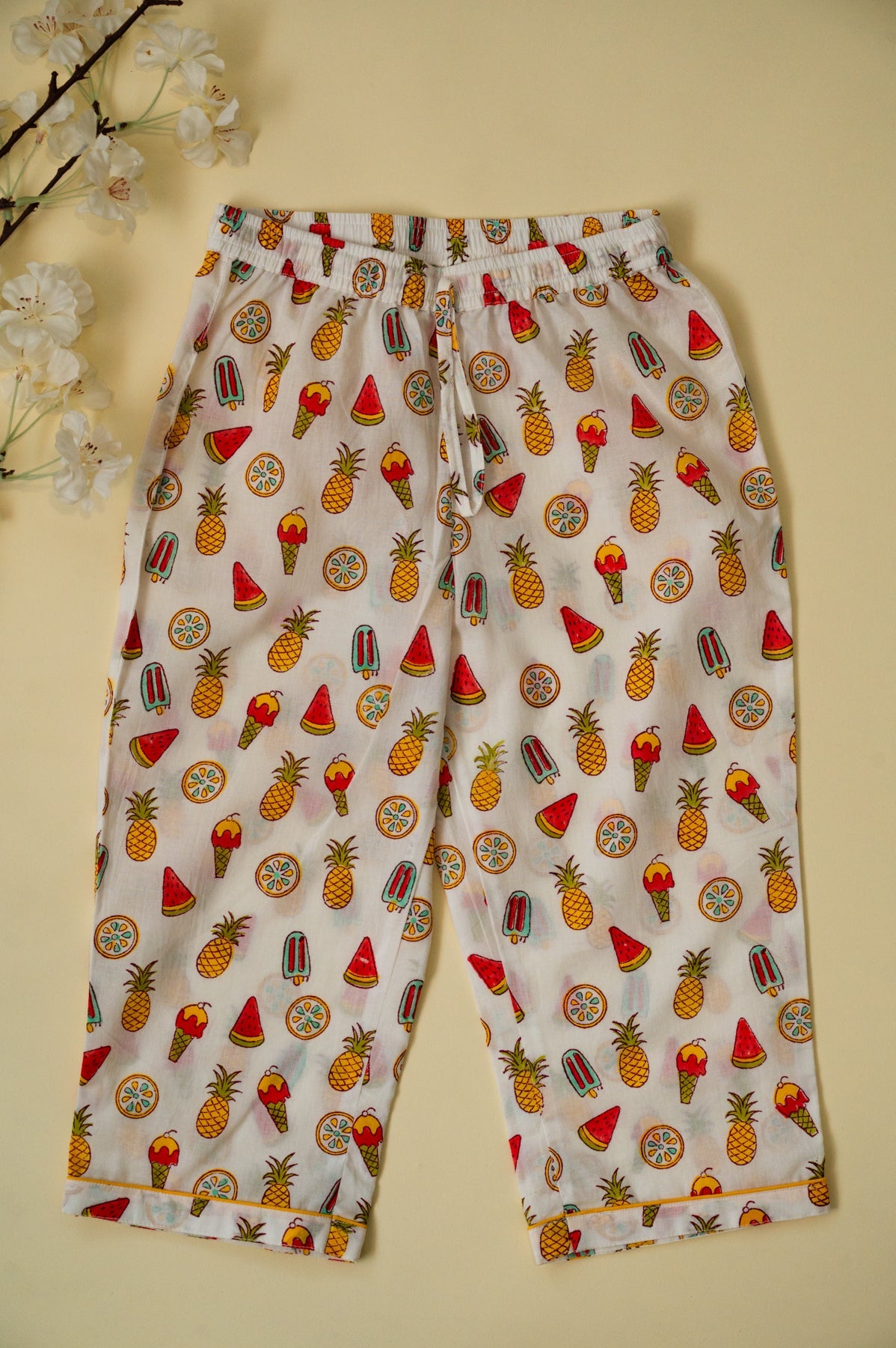 White Candy Pineapple Kids Night Suits