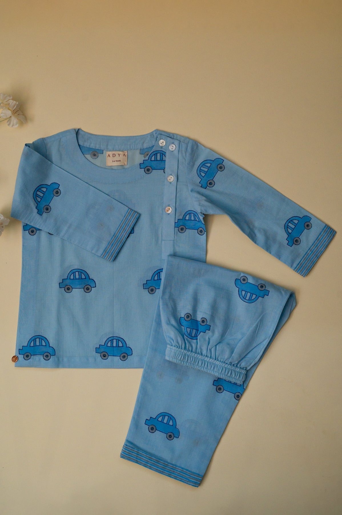 Blue Car Button Night Suit