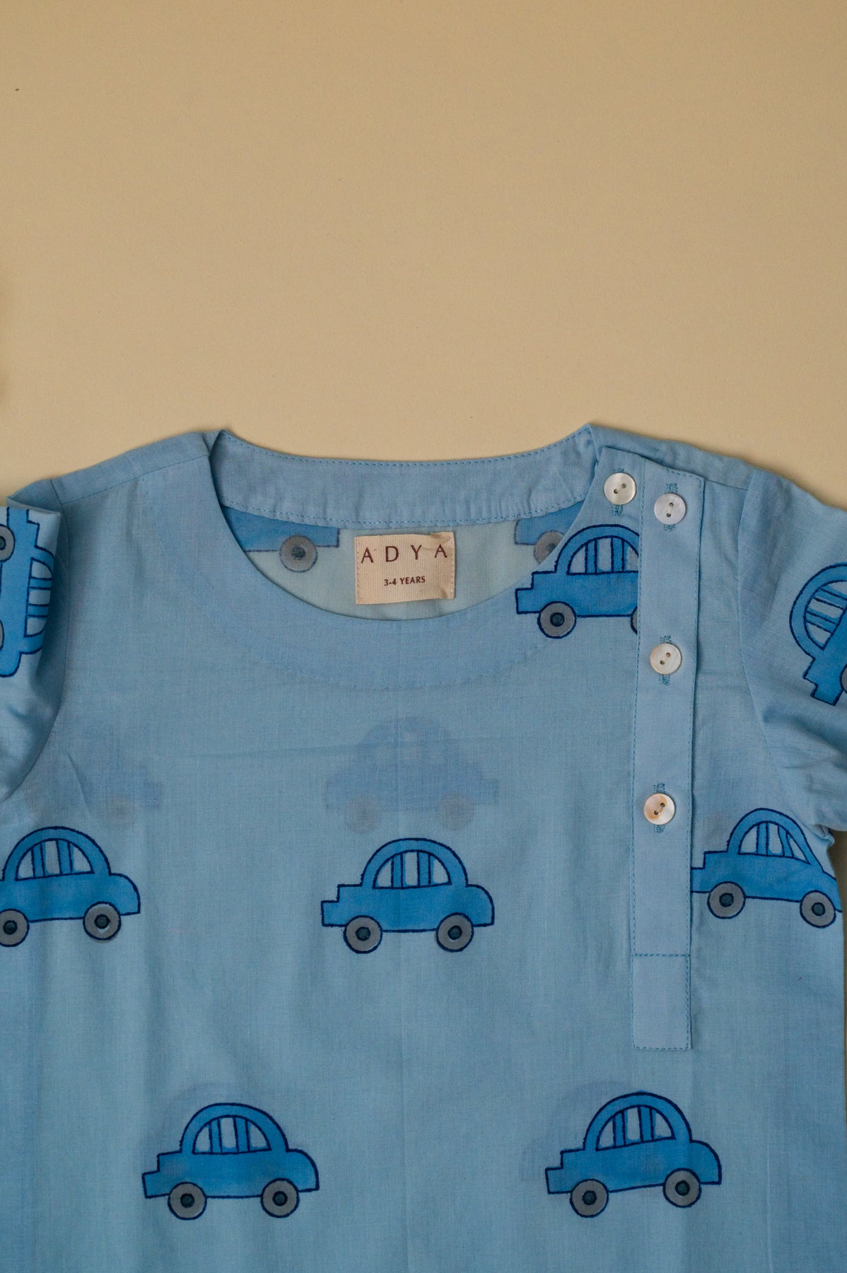 Blue Car Button Night Suit