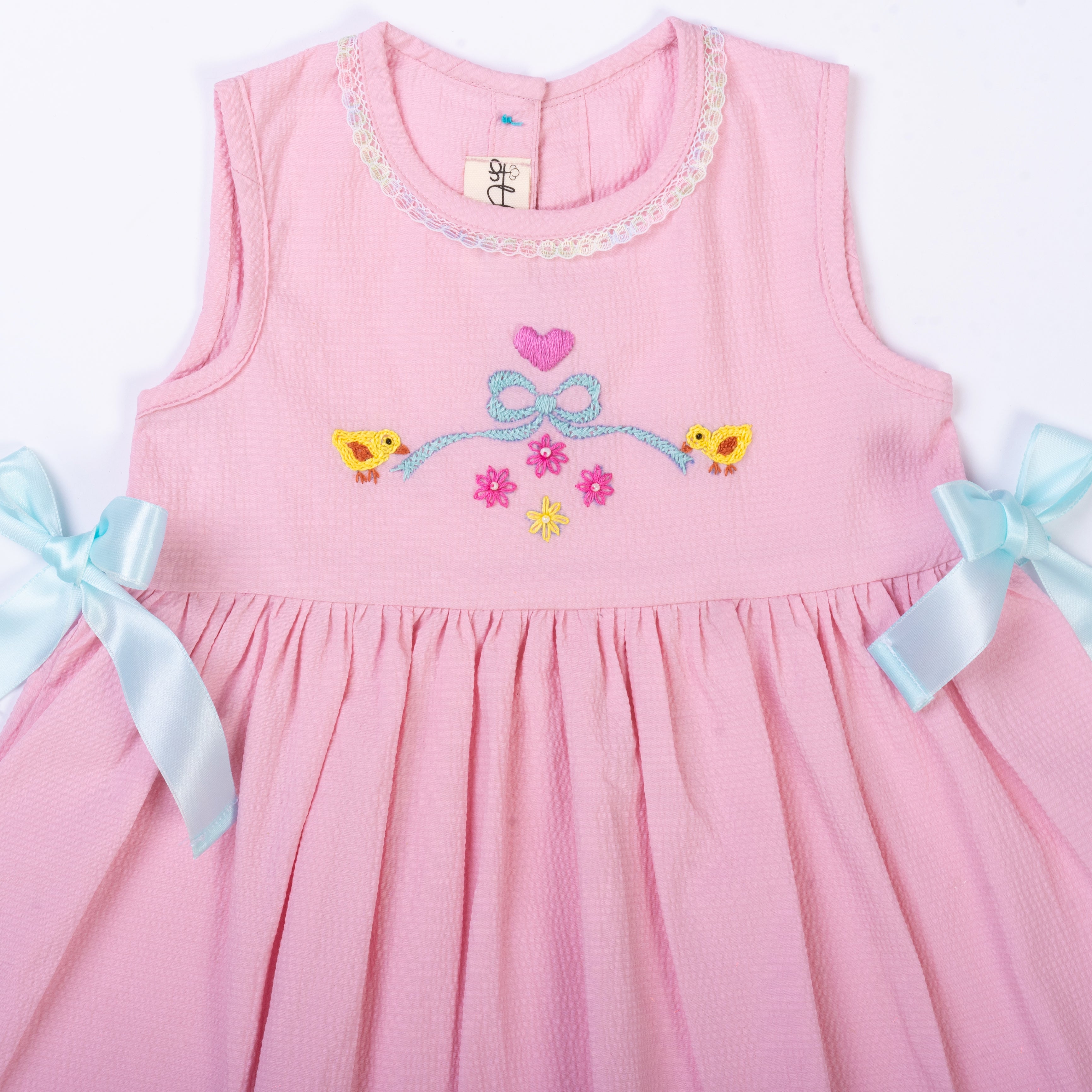 Pink Duck Bow Embroidered Emma Dress