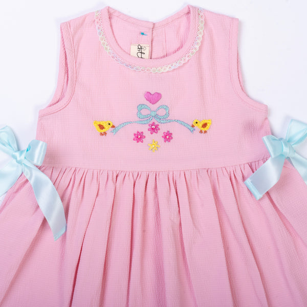 Pink Duck Bow Embroidered Emma Dress