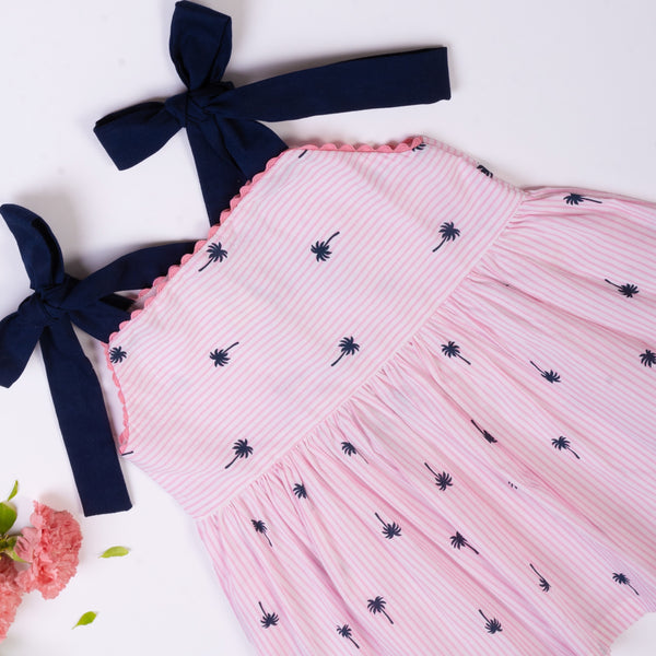 Pink Palm Print Holiday Dress