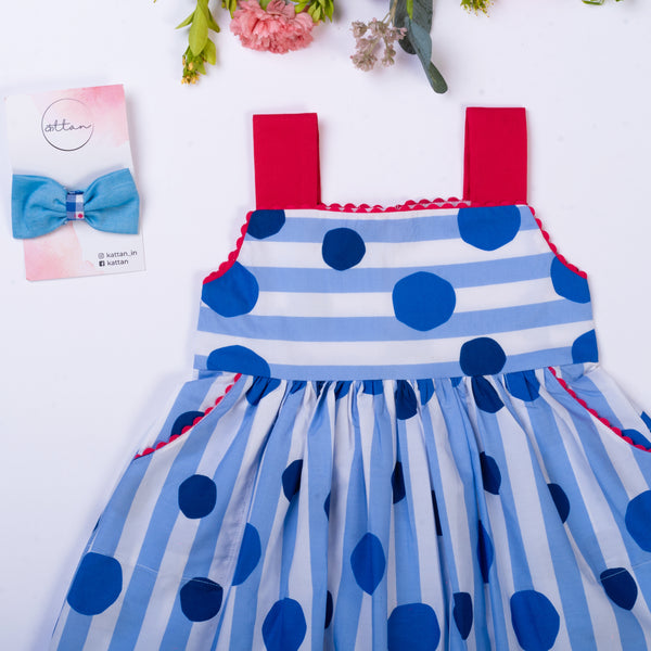 Strappy Stripes Blue Polka Dots Dress