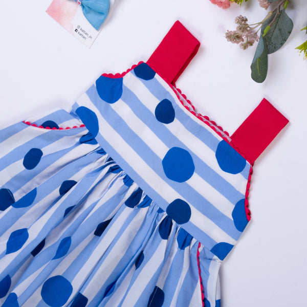 Strappy Stripes Blue Polka Dots Dress