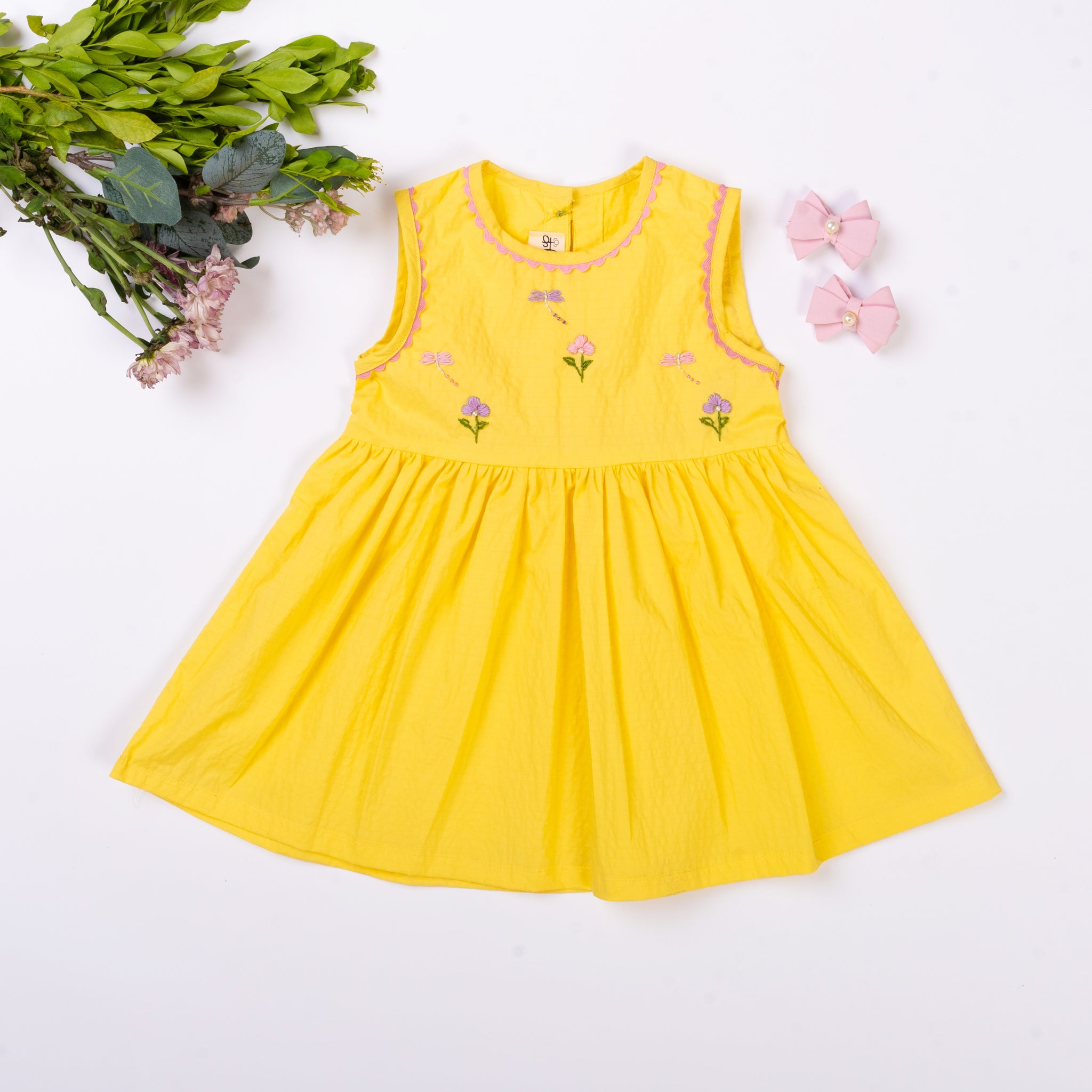 Anna floral Liberty Print Girls Dress - Yellow