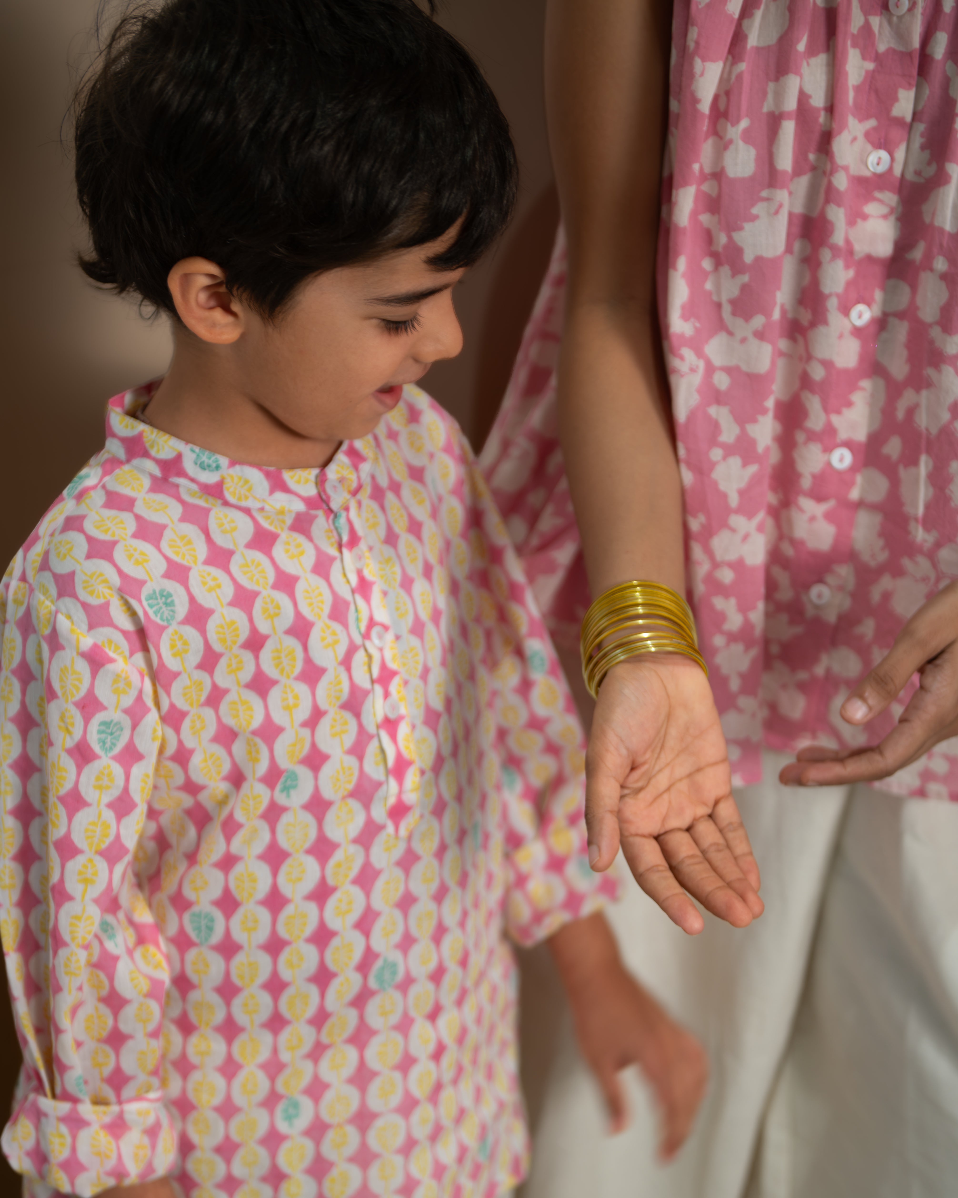 Leela Pink Monstera Full Sleeve Shirt Kurta
