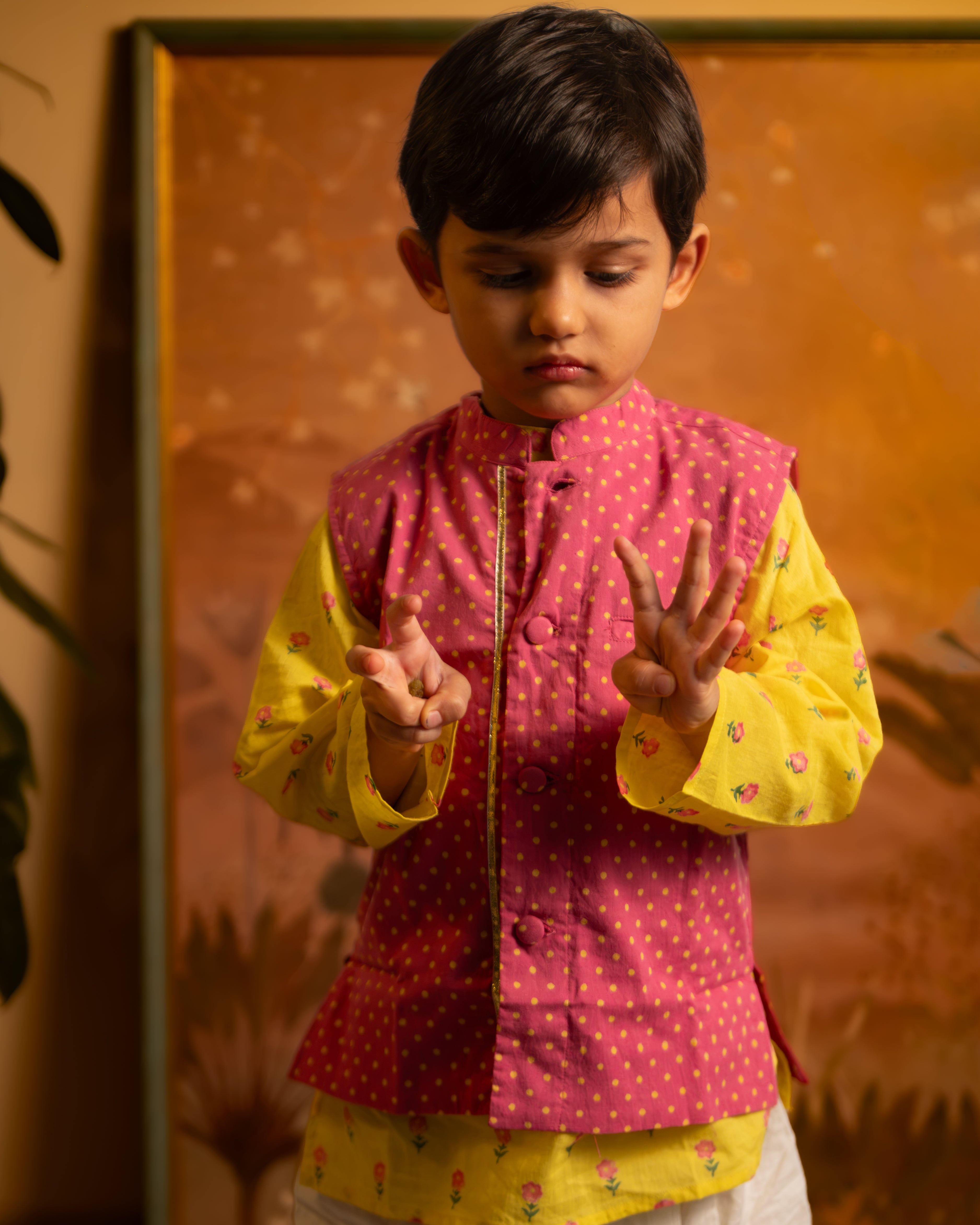 Kumkum Magenta Polka Cotton Bandi Jacket