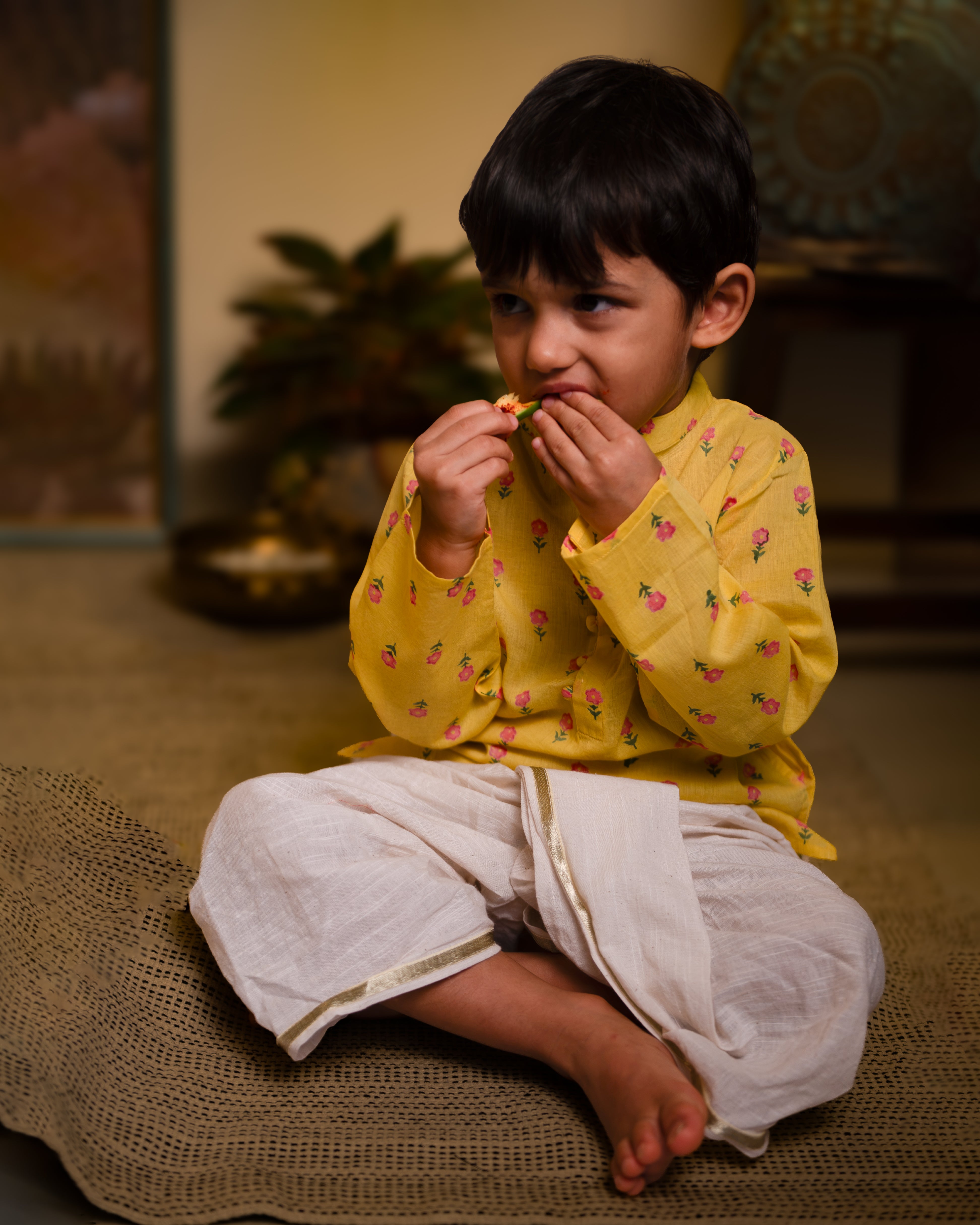 Meera Yellow Flower Booti Cotton Kurta