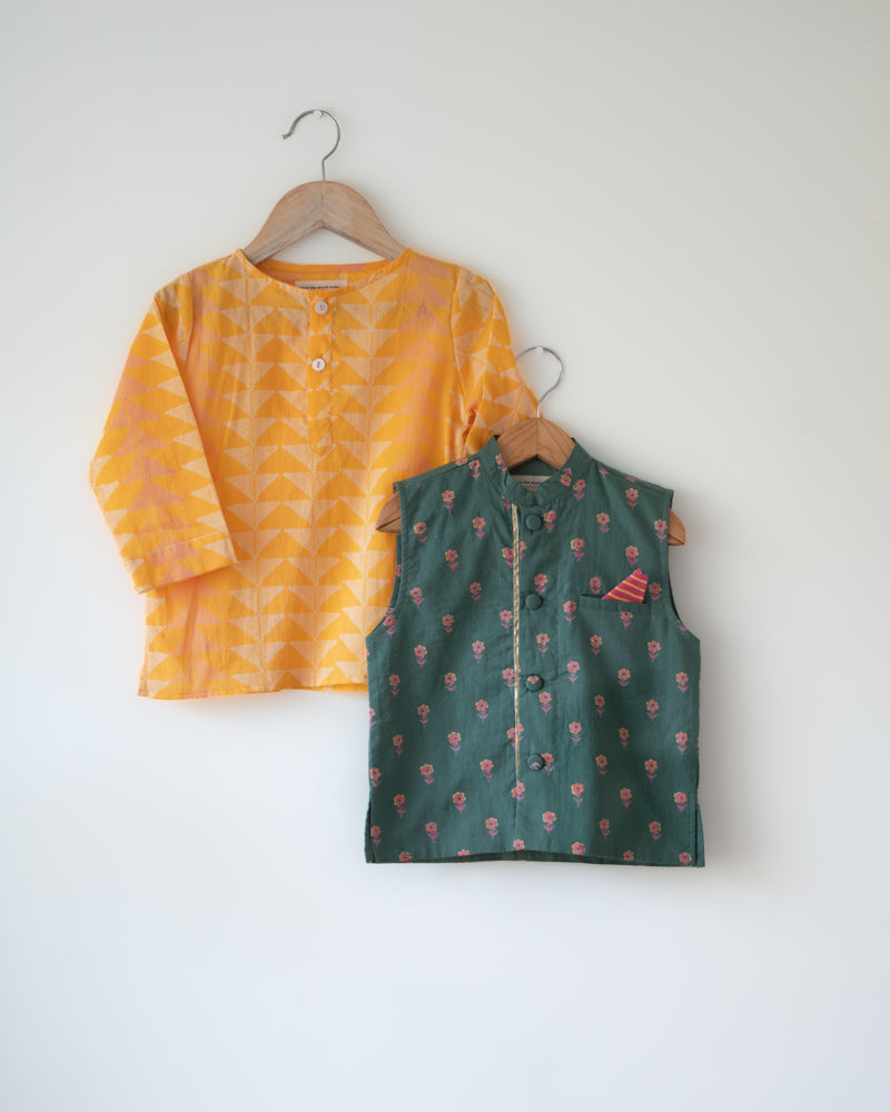 Kopal Green Floral Booti Cotton Bandi Jacket