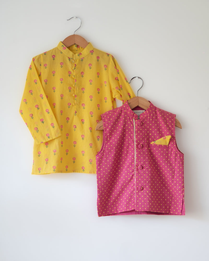 Kumkum Magenta Polka Cotton Bandi Jacket