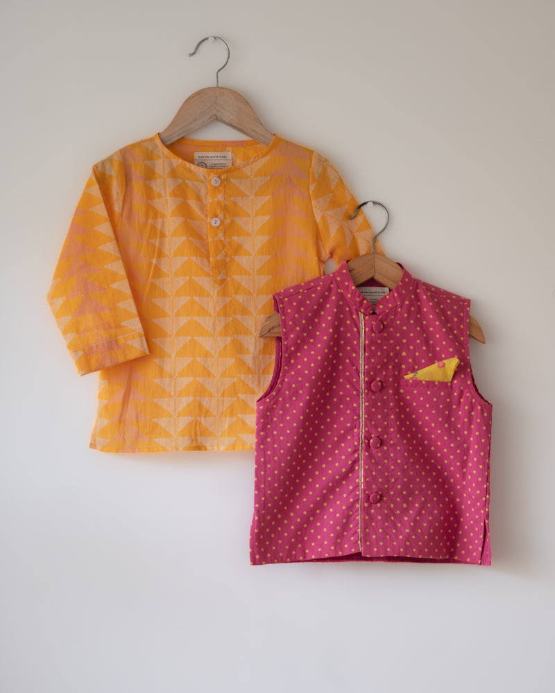 Kumkum Magenta Polka Cotton Bandi Jacket