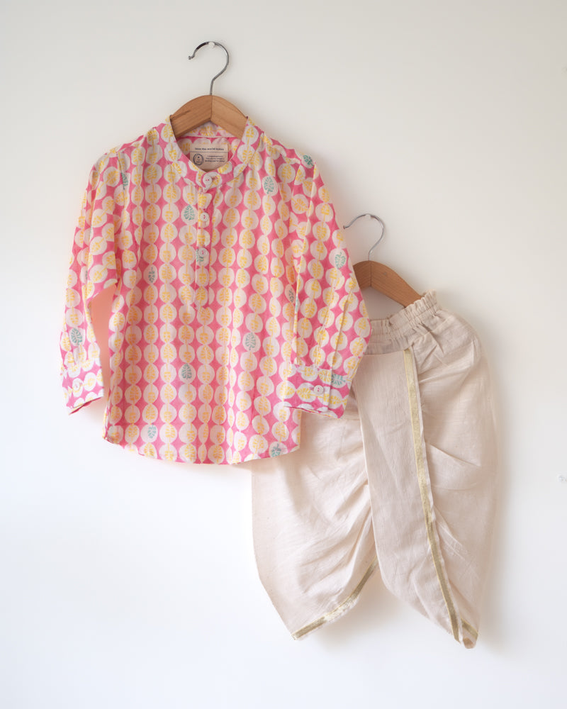 Leela Pink Monstera Full Sleeve Shirt Kurta