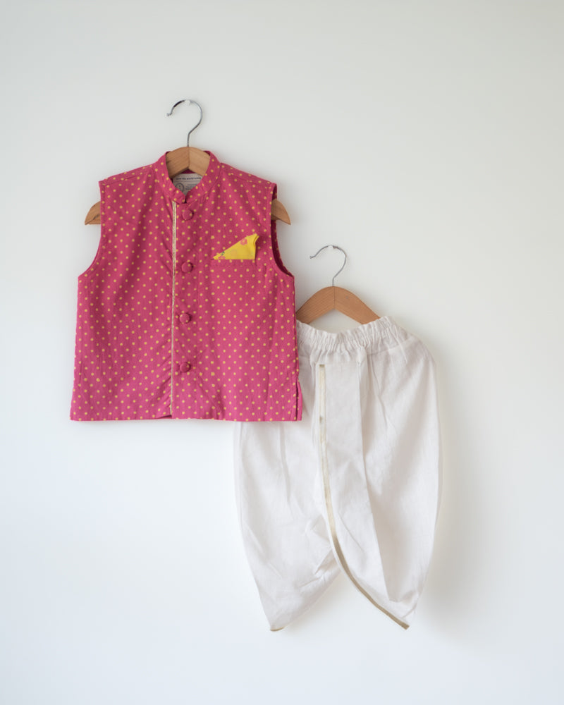 Kumkum Magenta Polka Cotton Bandi Jacket