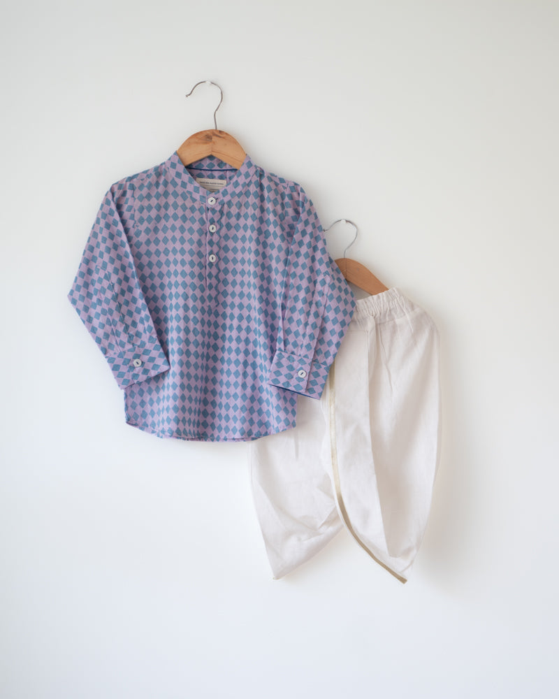 Saaz Purple Rhombus Full Sleeve Shirt Kurta