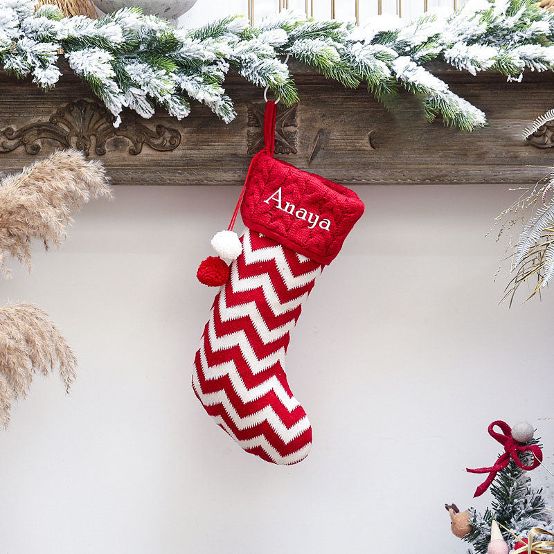 Holiday Chevron Cheer Stockings - Red & White Chevron