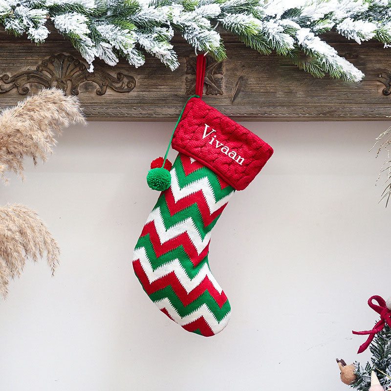 Holiday Chevron Cheer Stockings - Red, White & Green Chevron