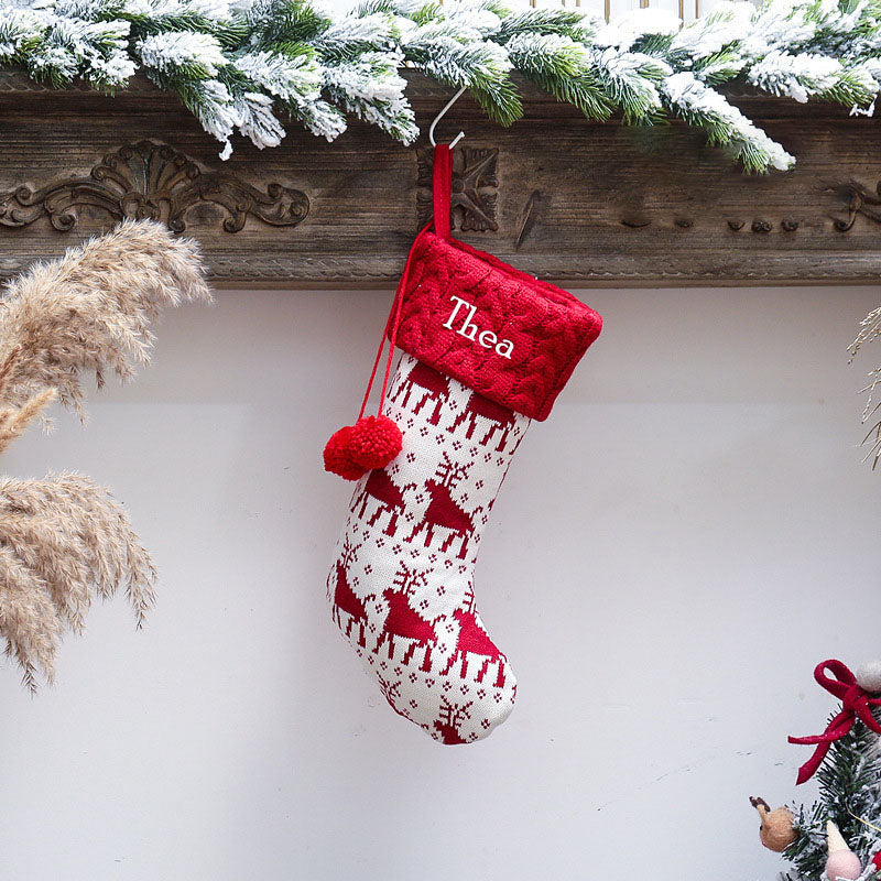 Holiday Chevron Cheer Stockings - Red & White Reindeer