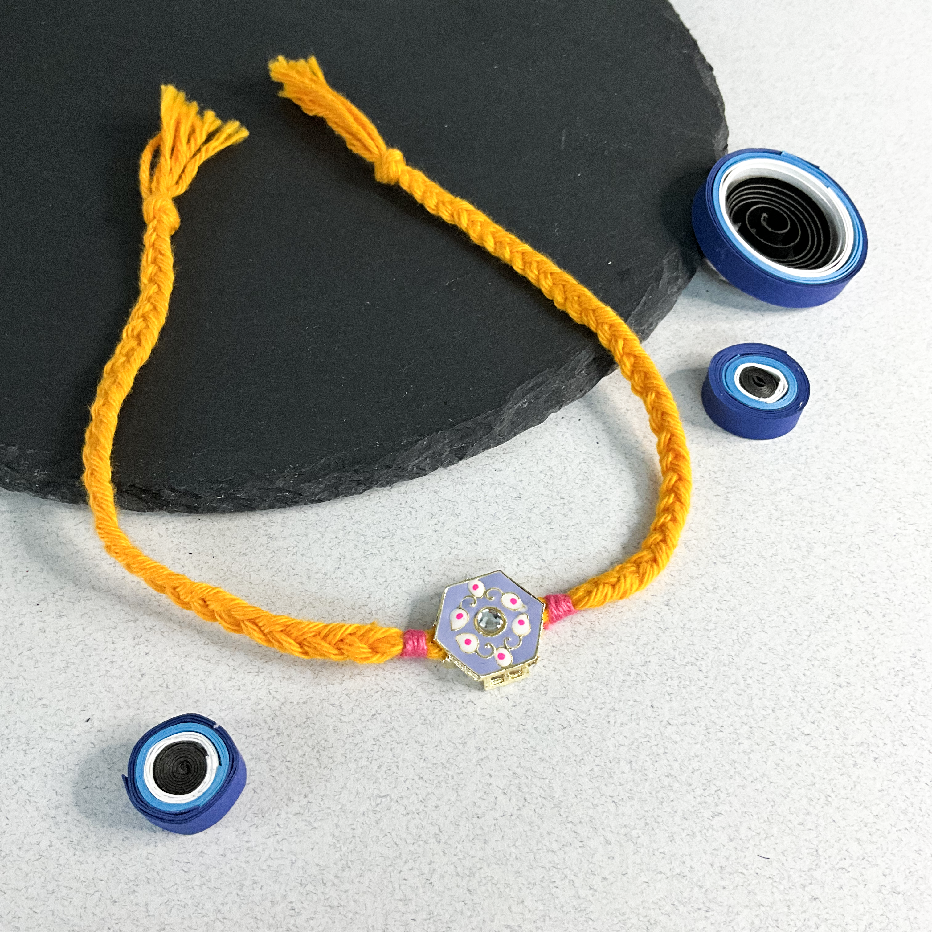 Lilac - Green Weaved Threads Rakhi