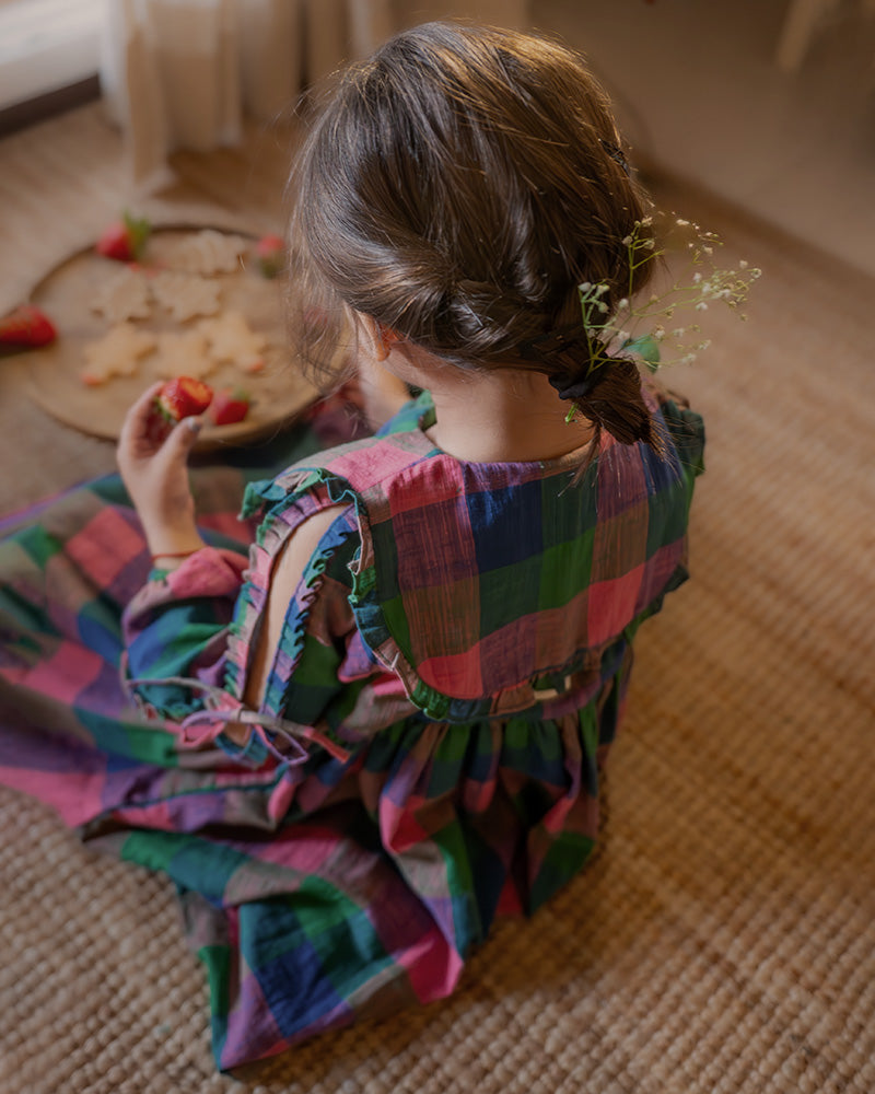 Spring Up Peter Pan Collar Dress In Handwoven Cotton Checks