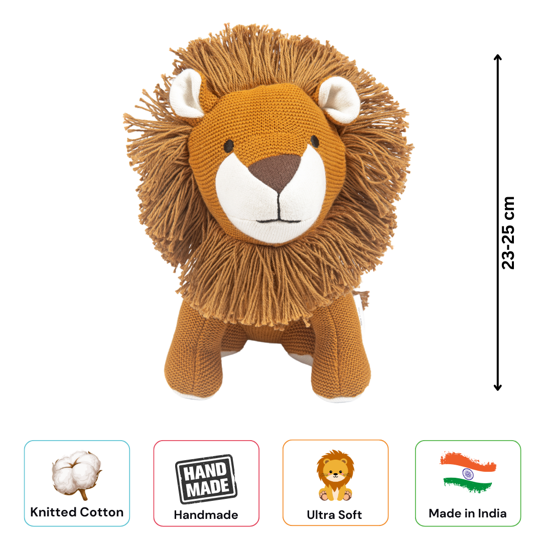 Leo the Lion - Knitted Cotton Animal Plush Toy for Kids