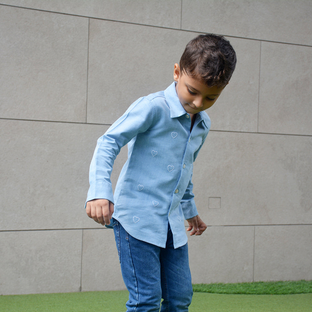 Little Hearts Embroidered Denim Shirt