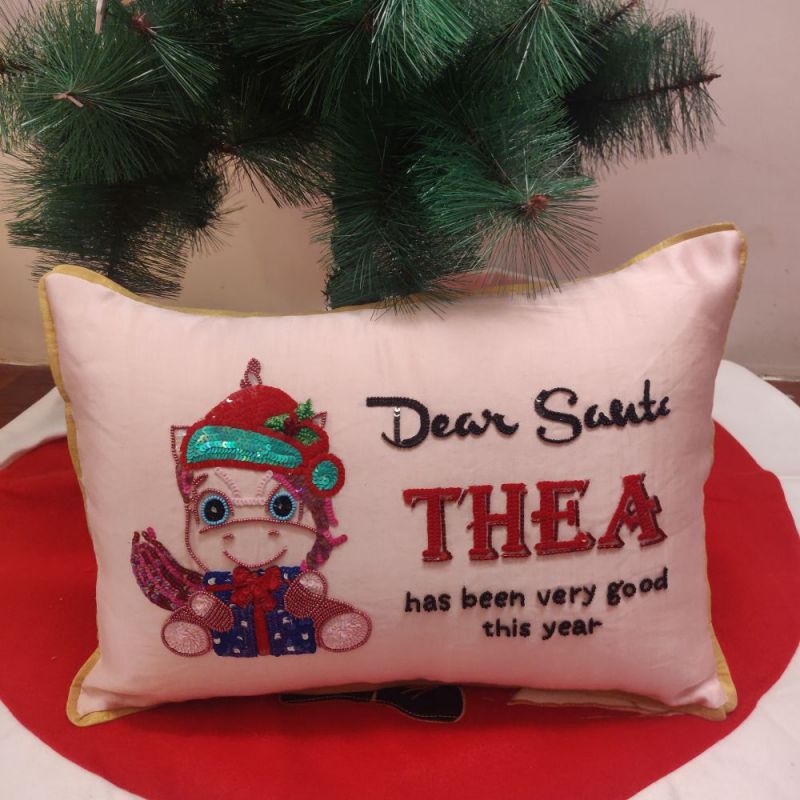 Luxe Hand Embroidered Dear Santa Pillow