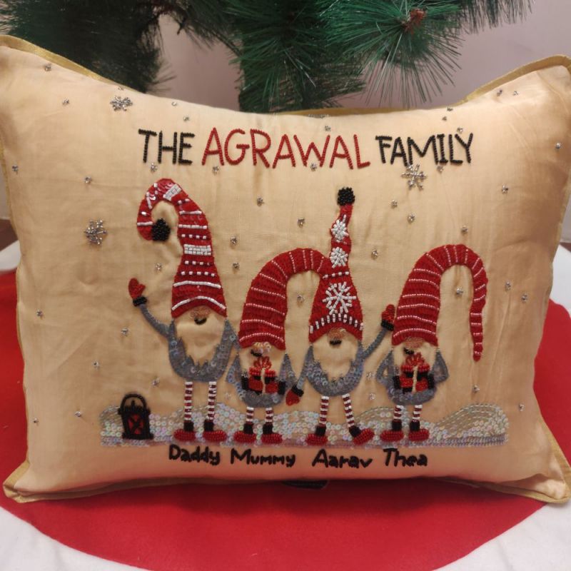 Luxe Hand Embroidered Dear Gnome Pillow