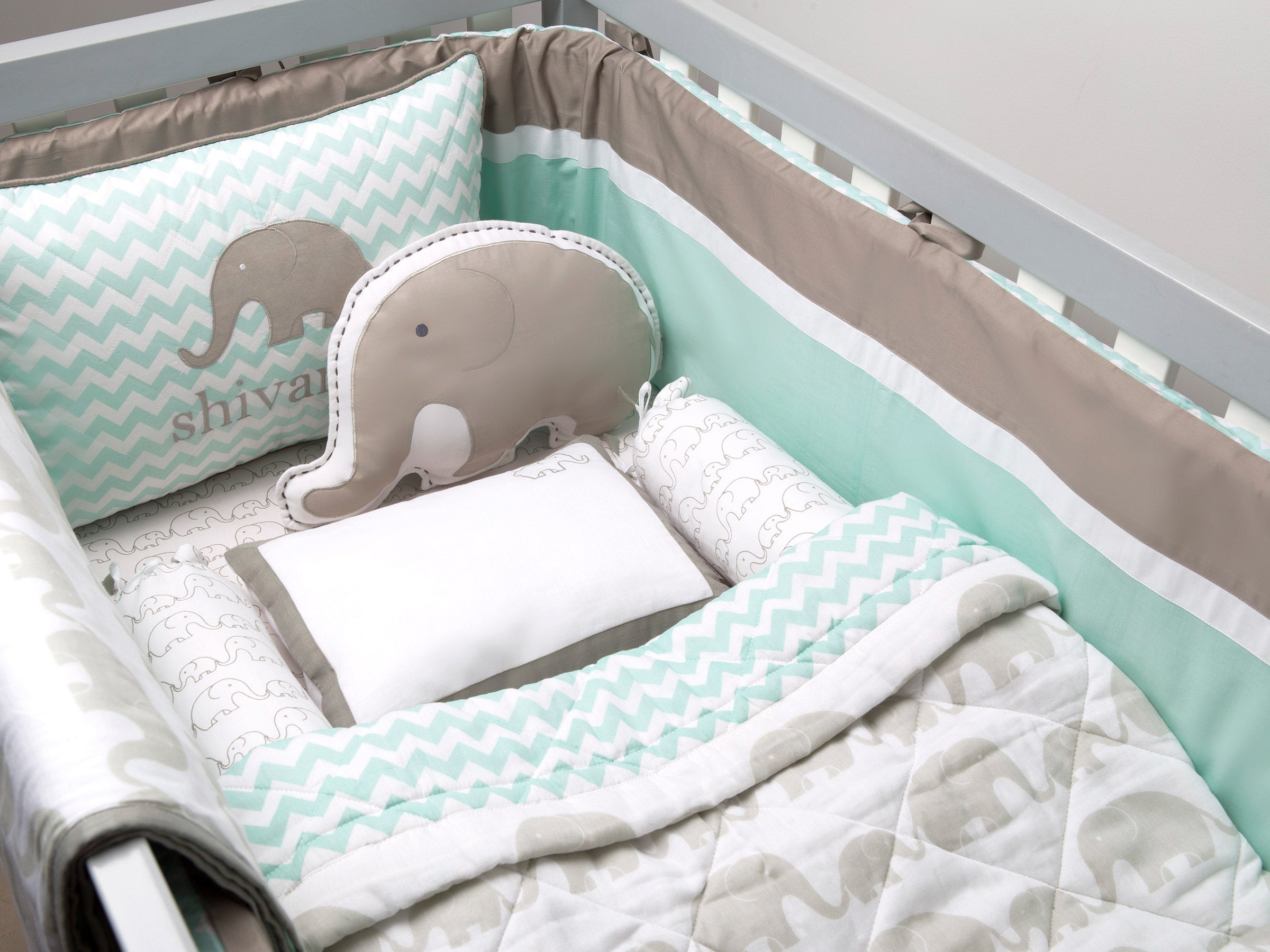 Organic Cotton Cot Bedding Set – Elephant Parade - With Dohar Blanket