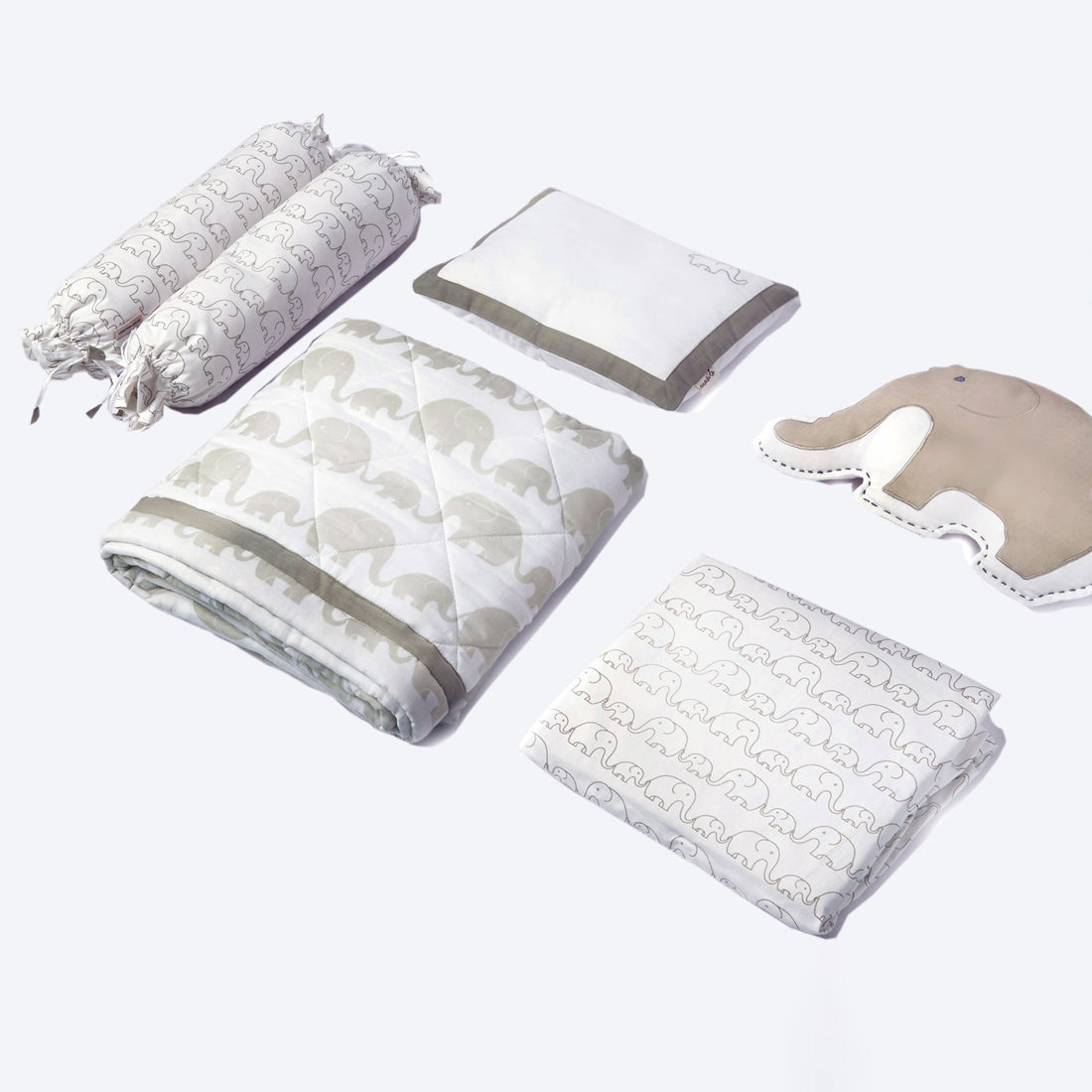 Organic Cotton Cot Bedding Set – Elephant Parade - With Dohar Blanket
