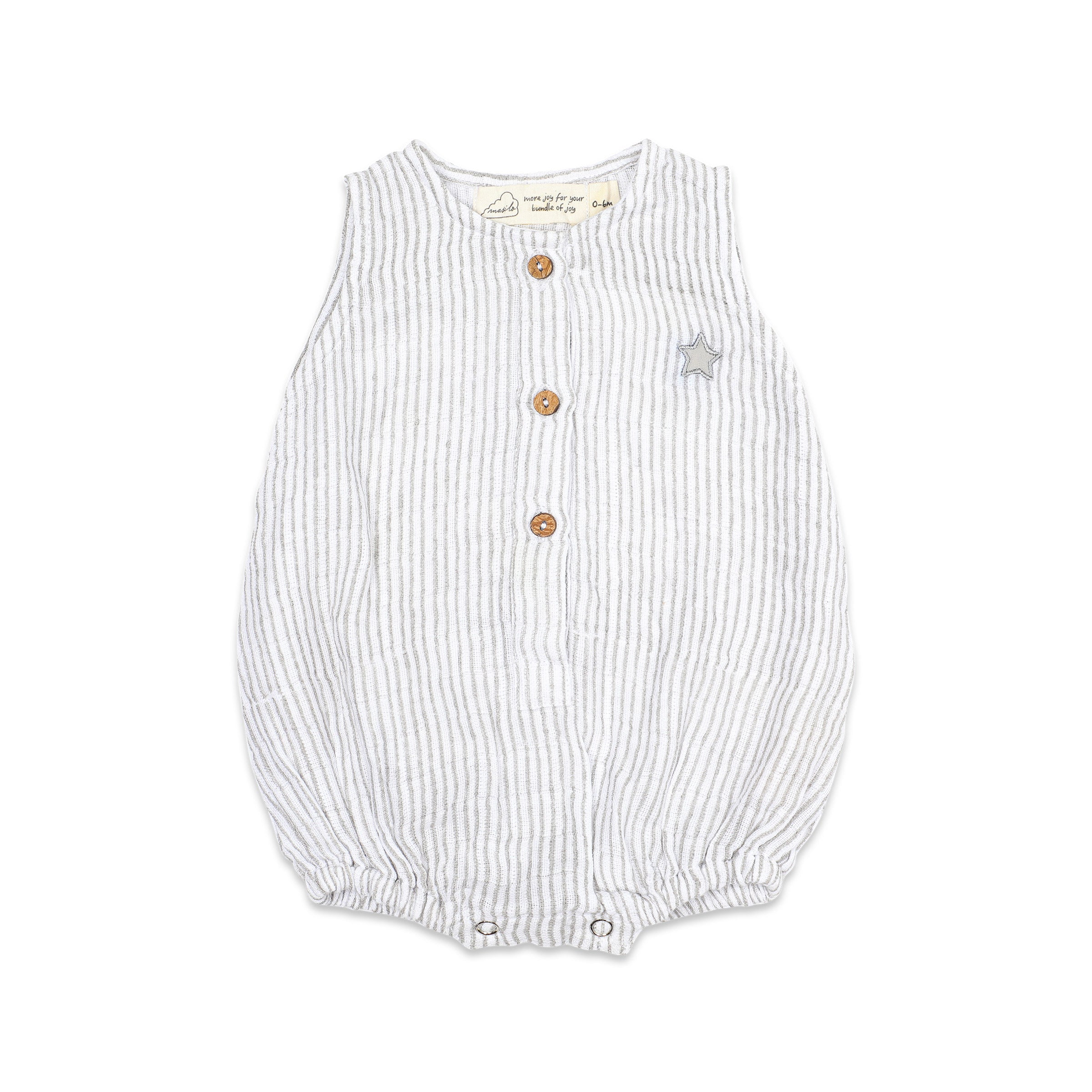Organic Muslin Baby Romper - Grey Stripe