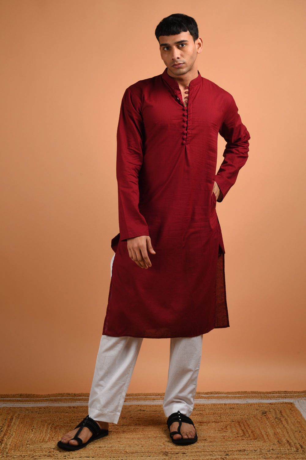 Maroon Cotton Kurta