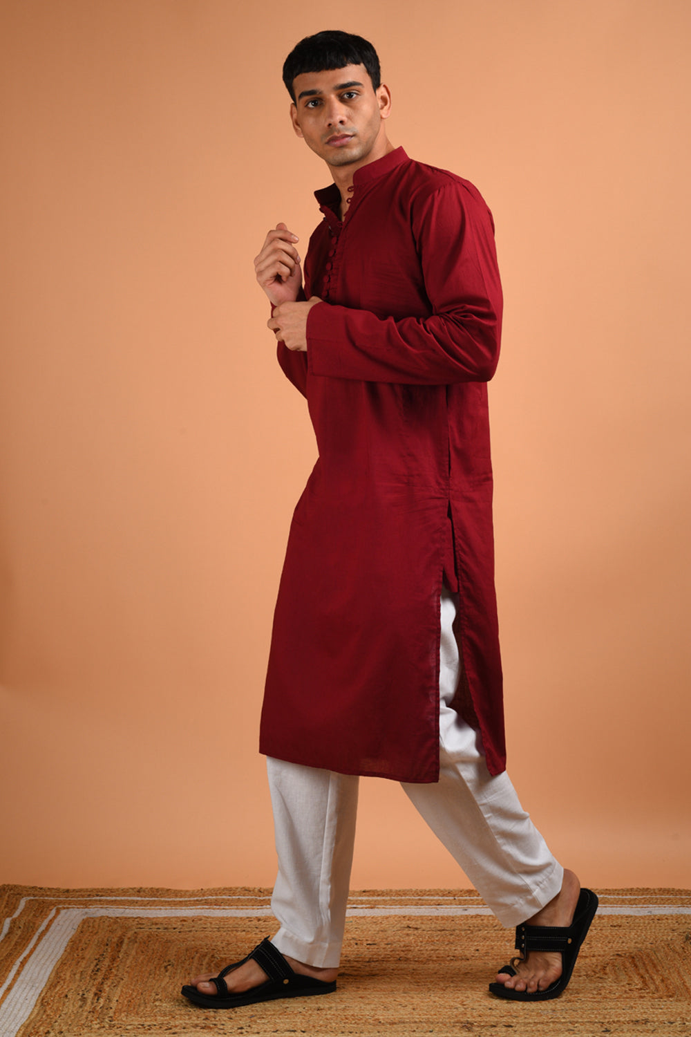 Maroon Cotton Kurta