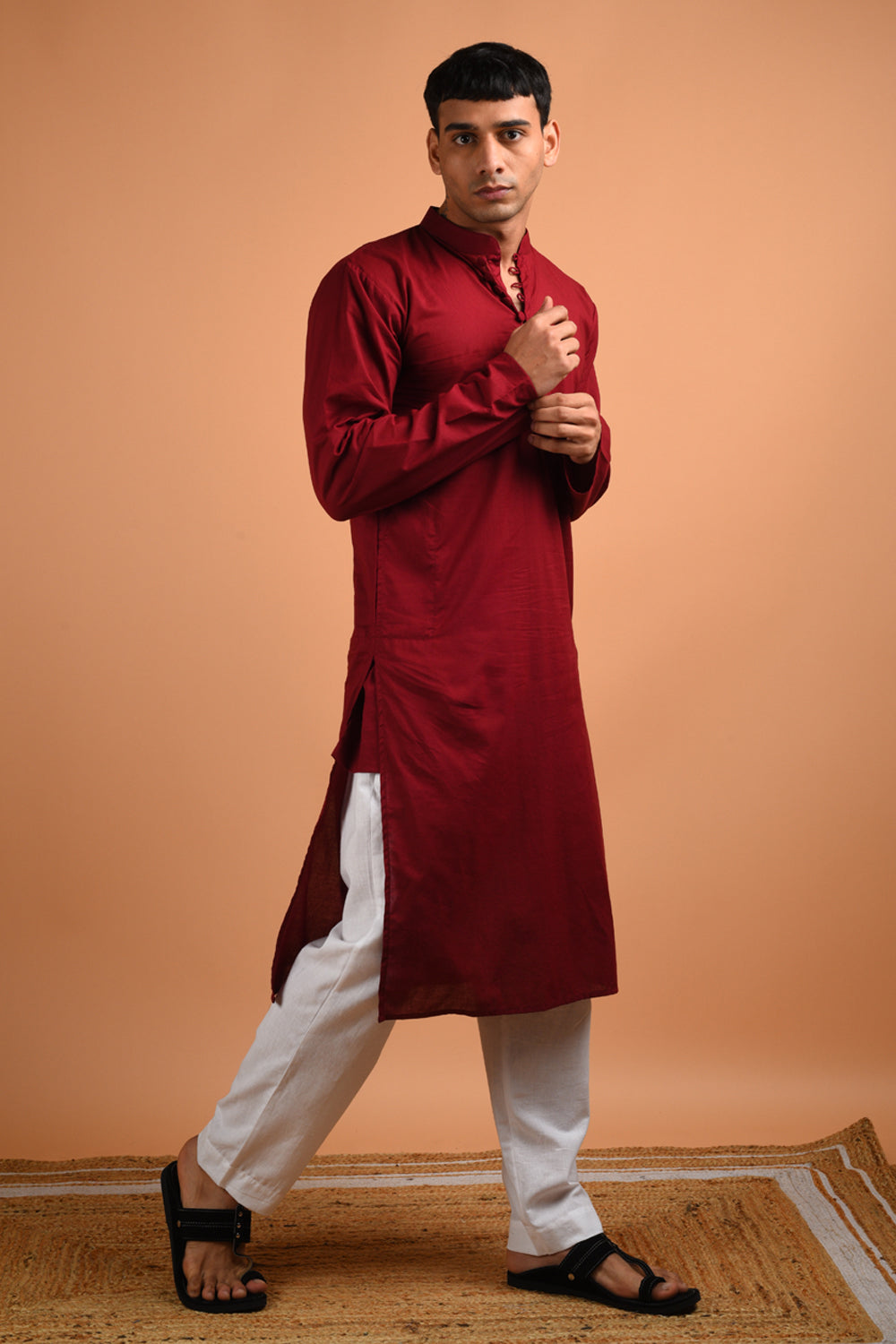 Maroon Cotton Kurta