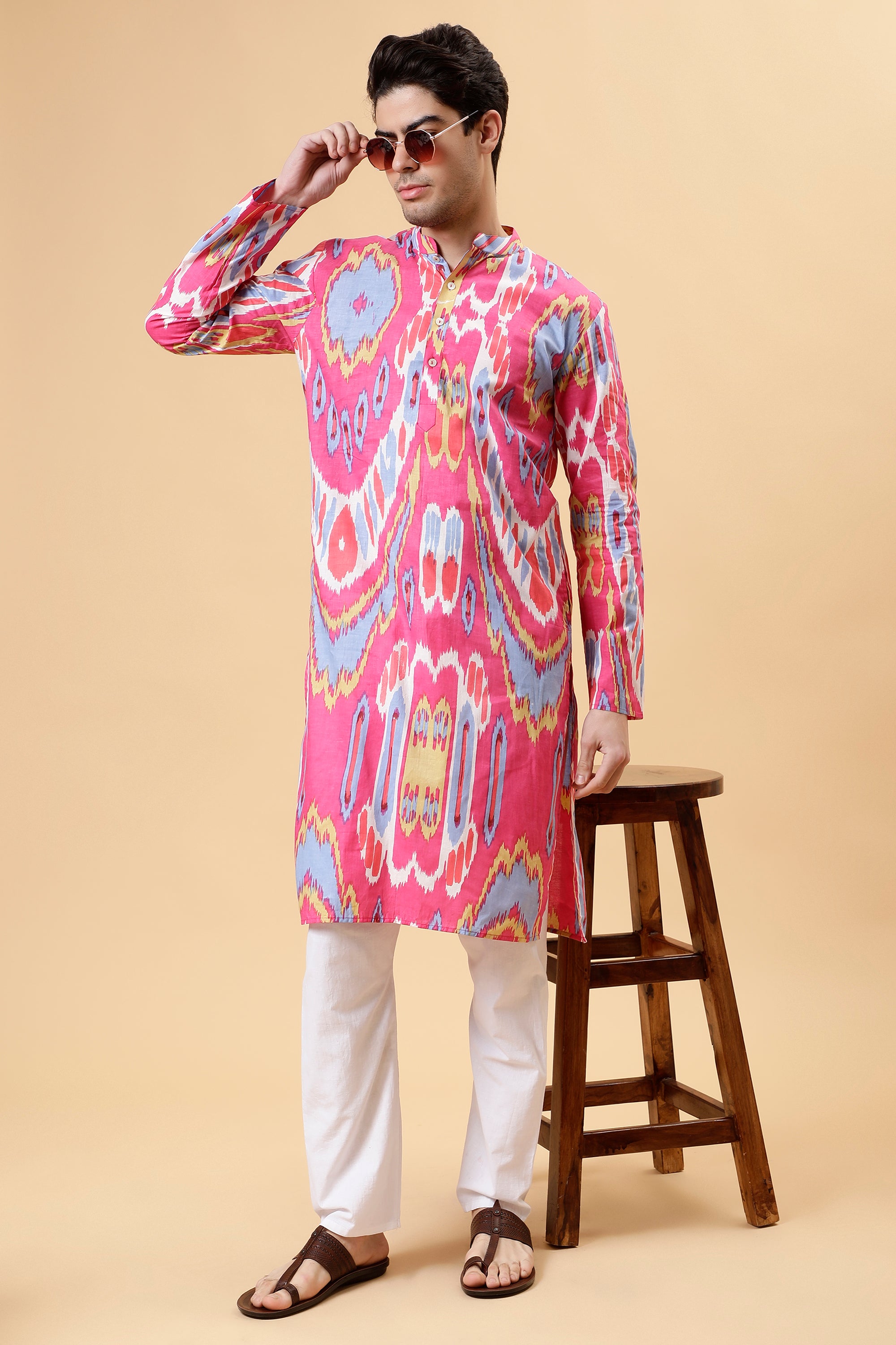 Pink Ikat Kurta