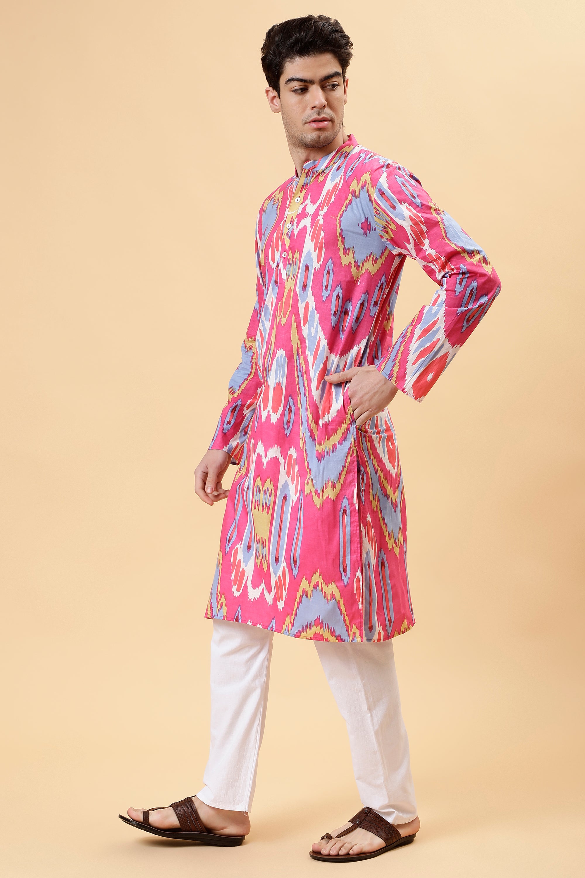 Pink Ikat Kurta