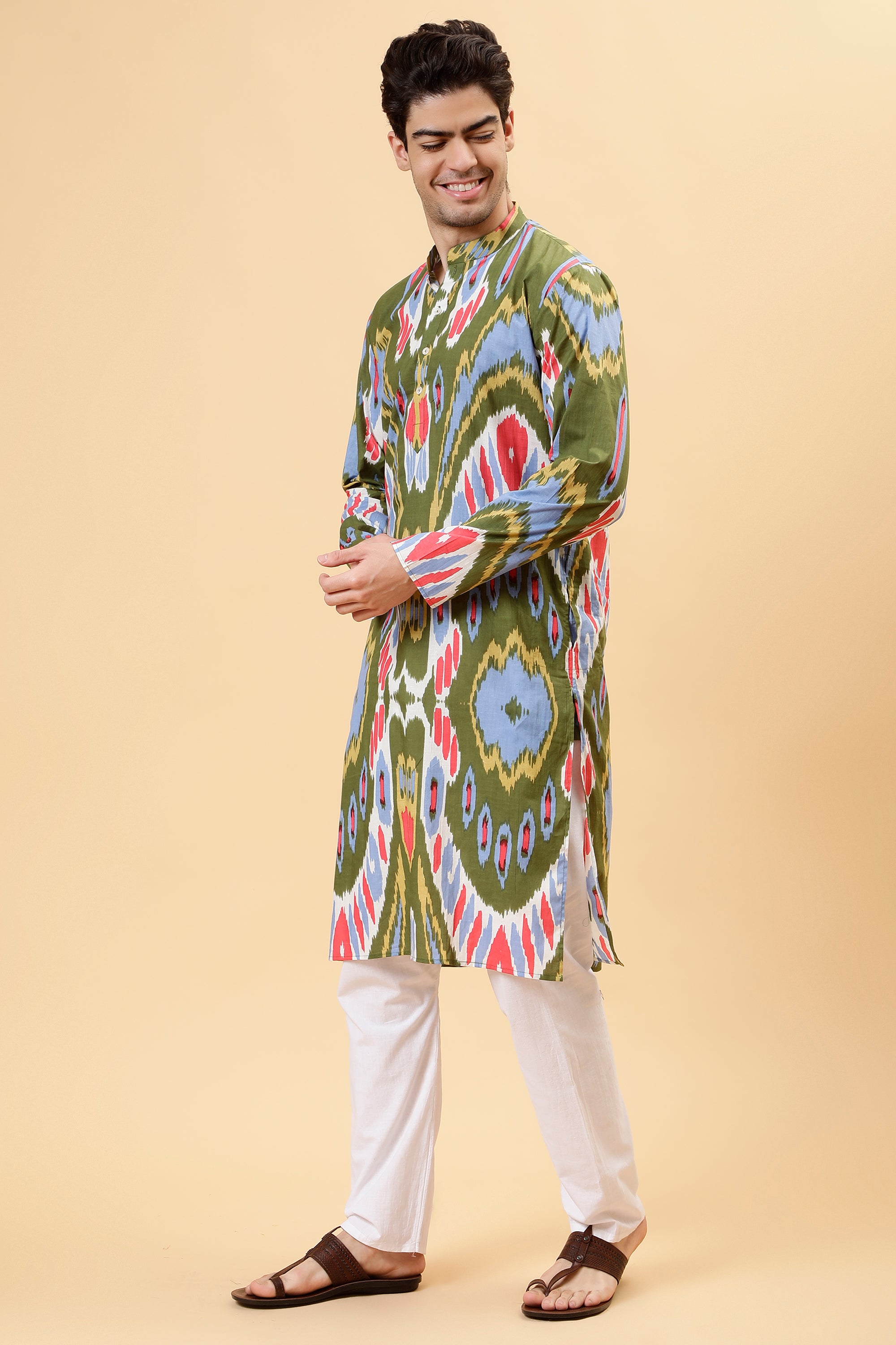 Olive Ikat Kurta