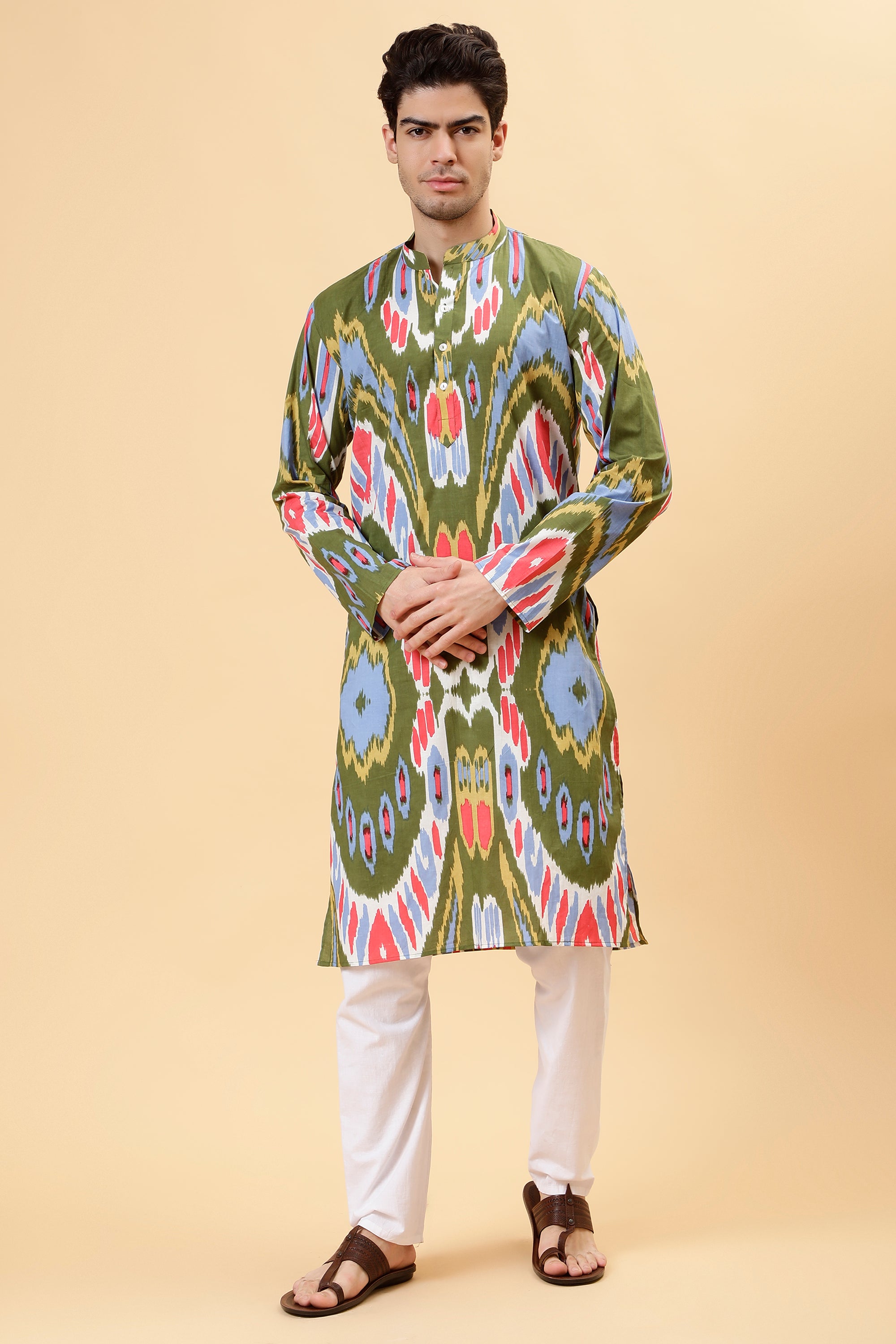 Olive Ikat Kurta