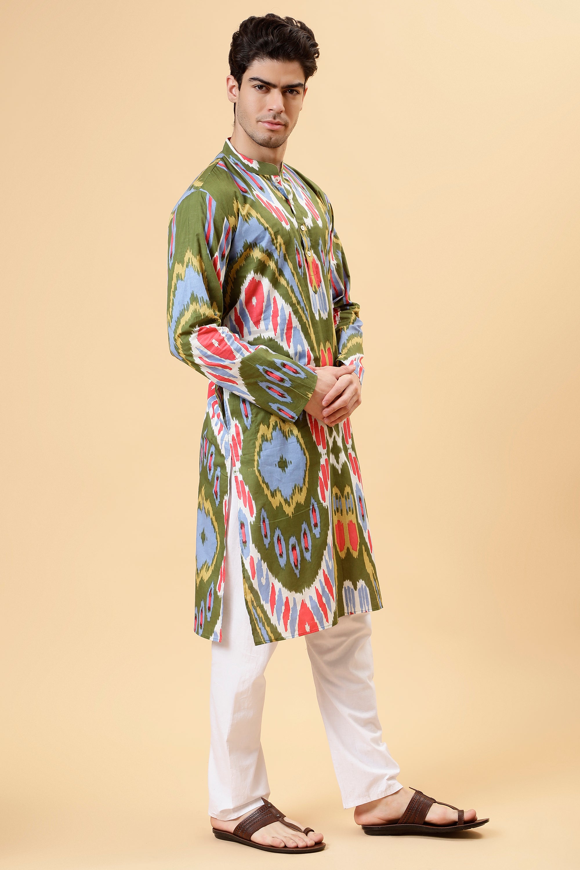 Olive Ikat Kurta