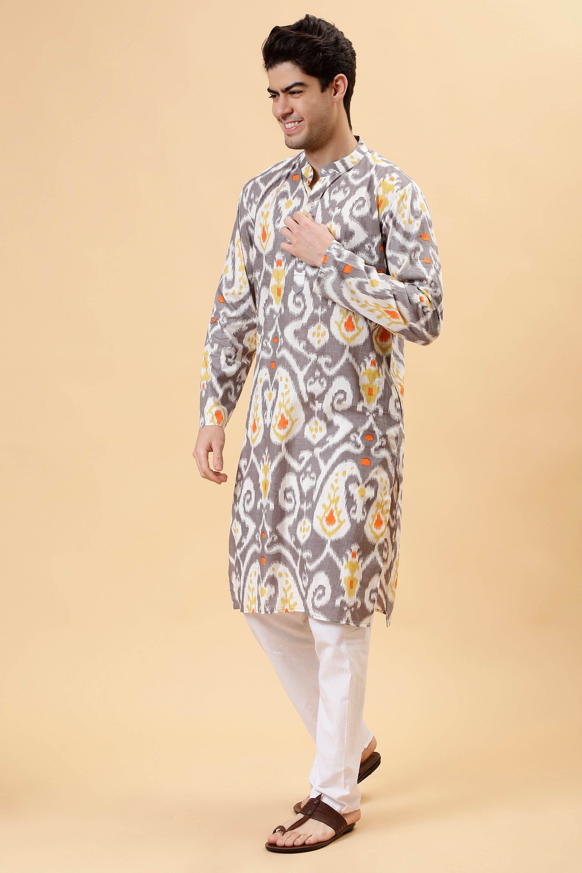 Grey Ikat Kurta