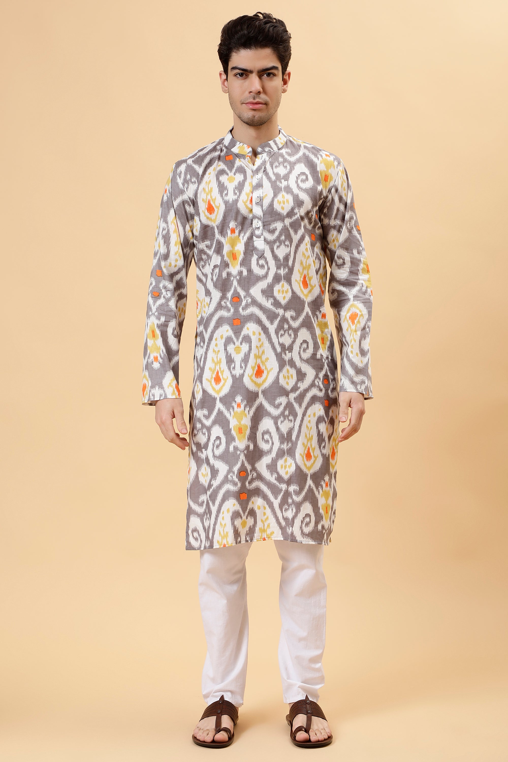 Grey Ikat Kurta