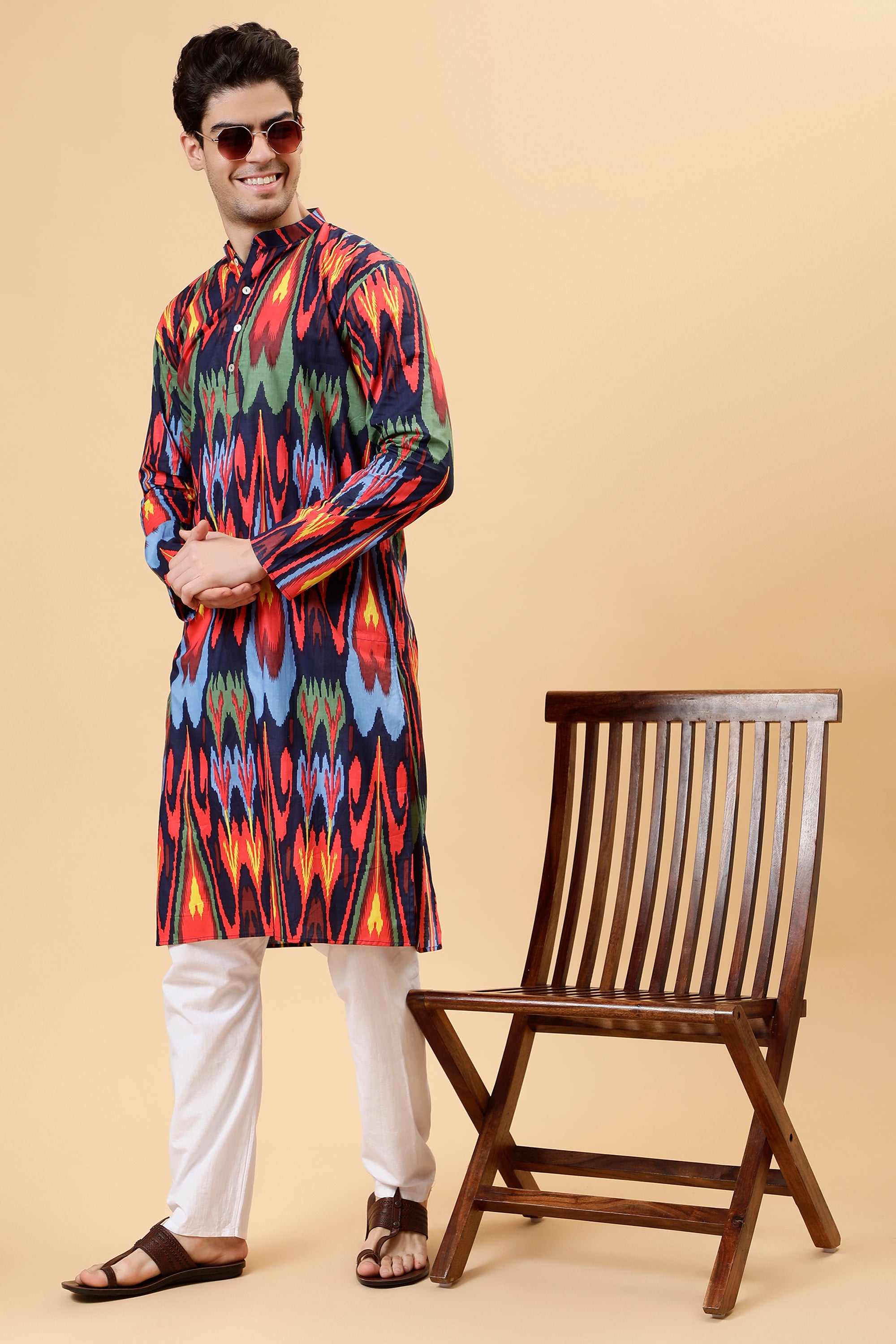 Navy Ikat Kurta