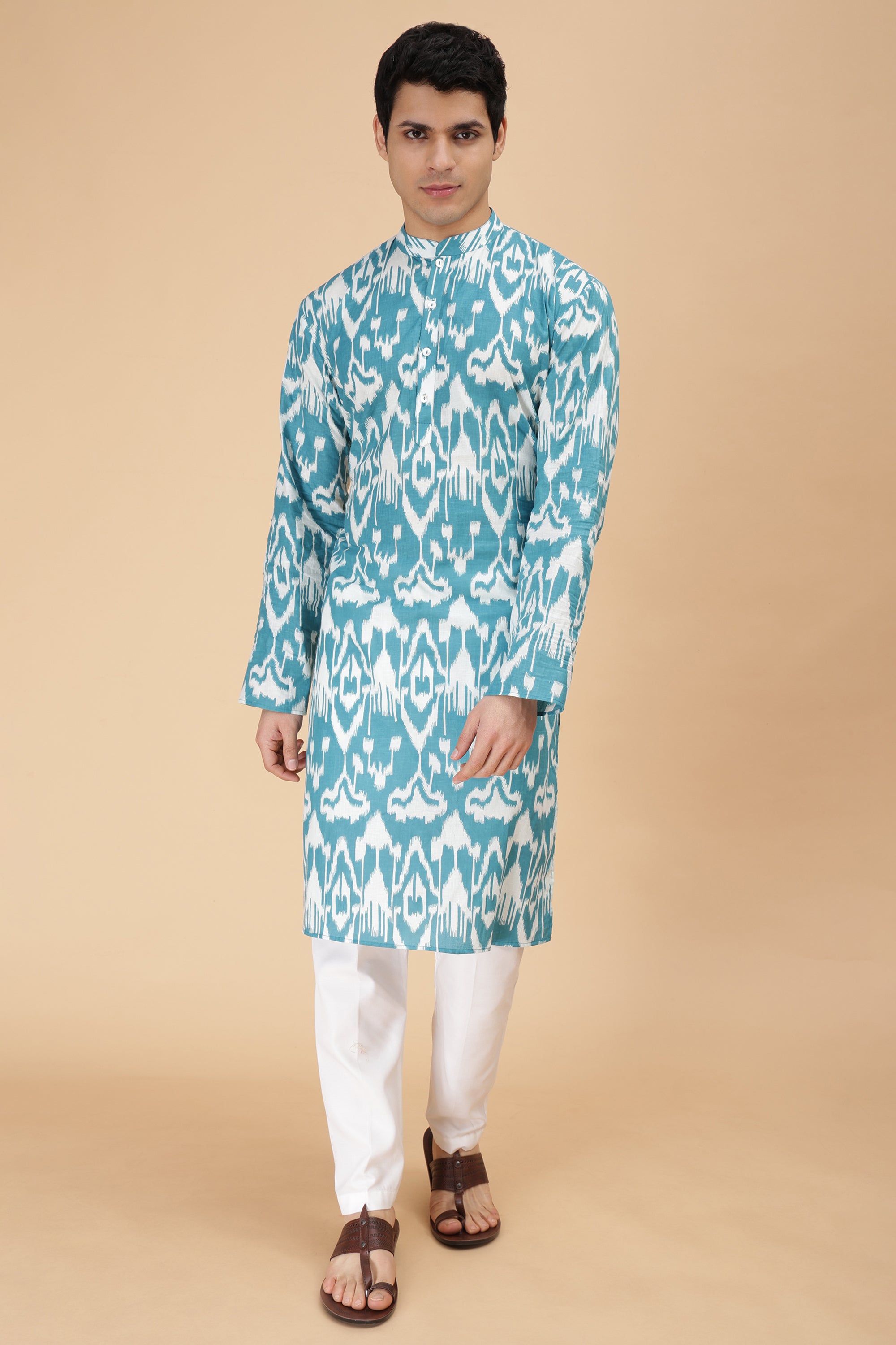 Teal Ikat Kurta