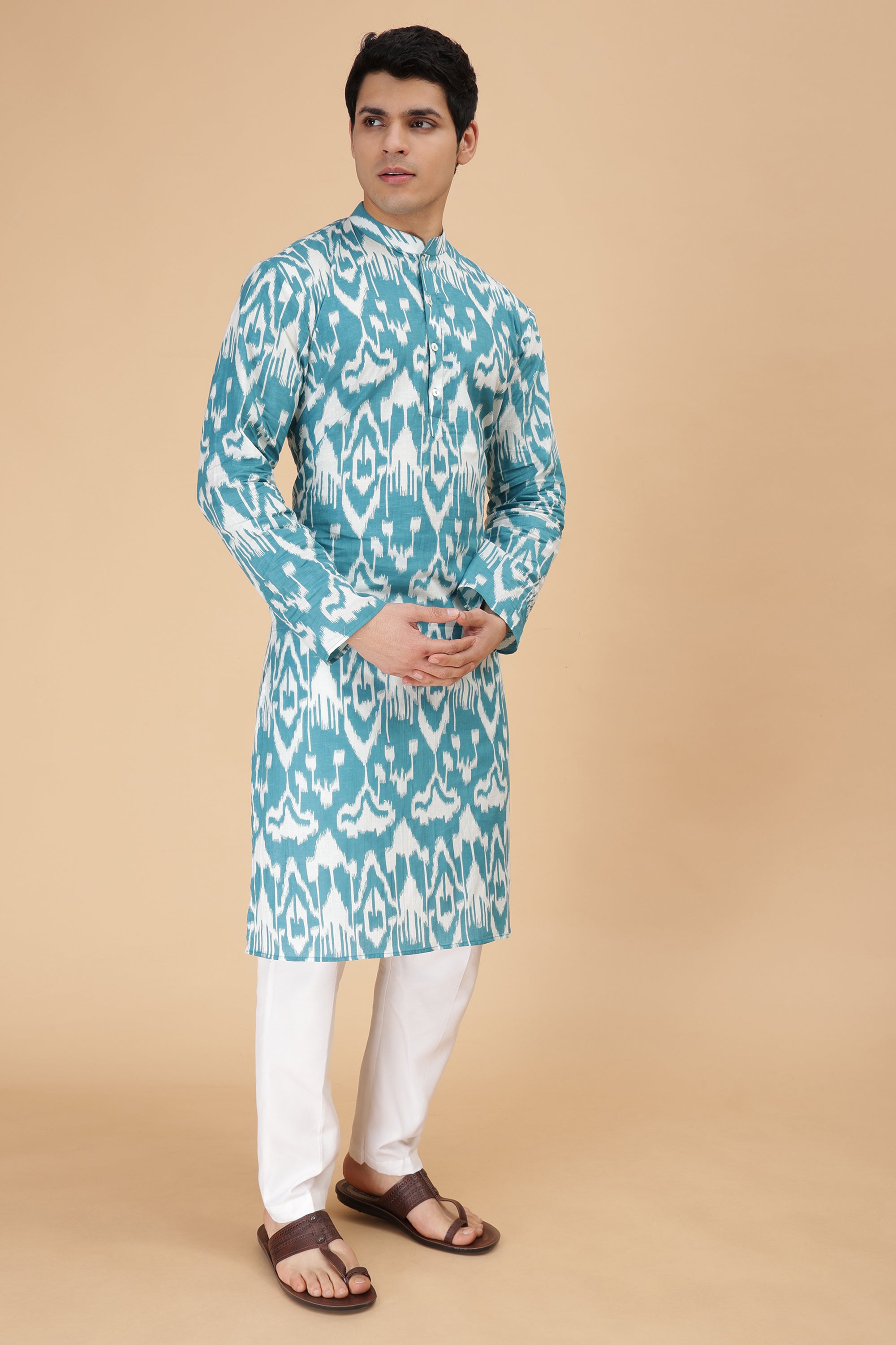 Teal Ikat Kurta