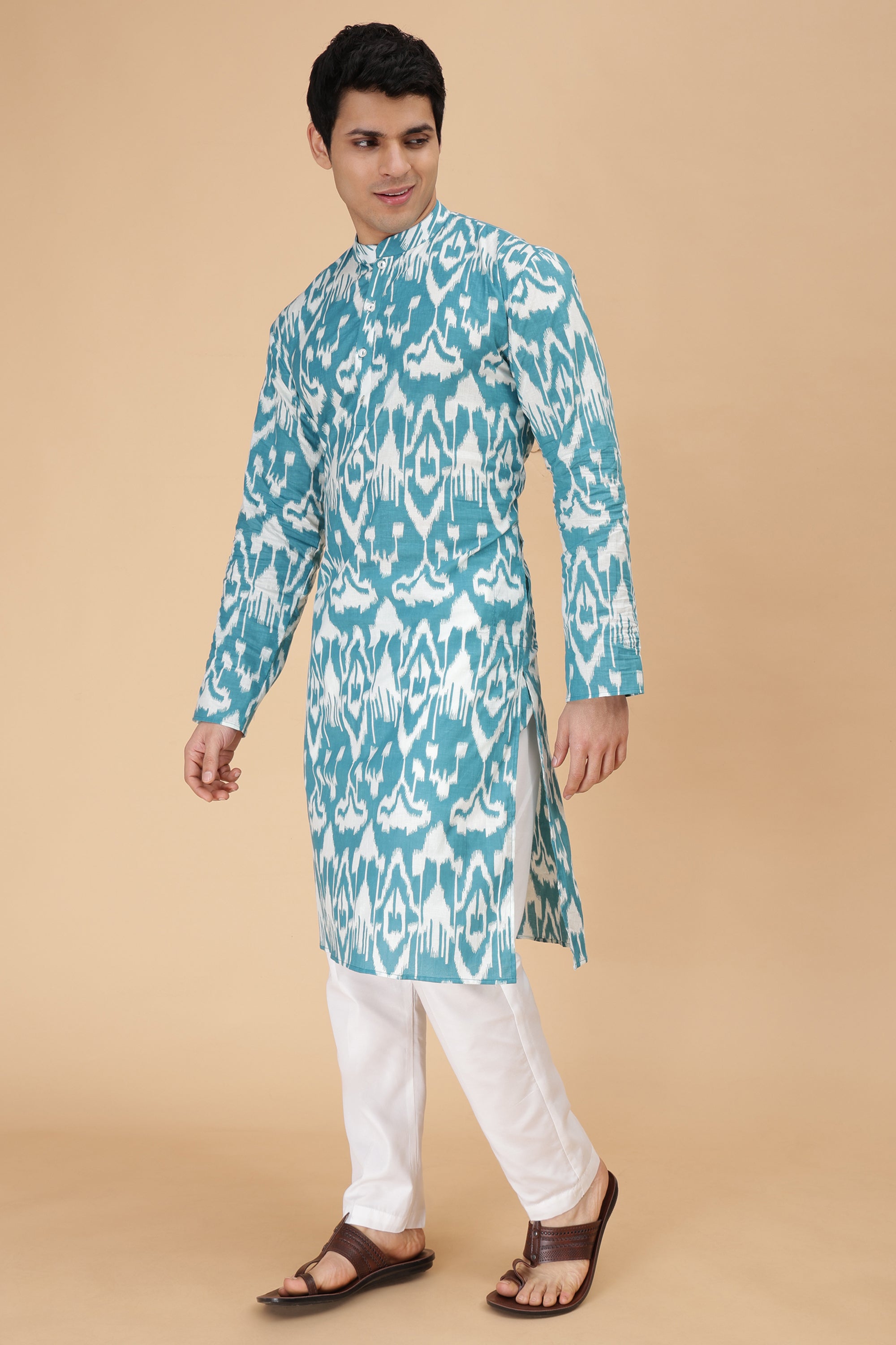 Teal Ikat Kurta