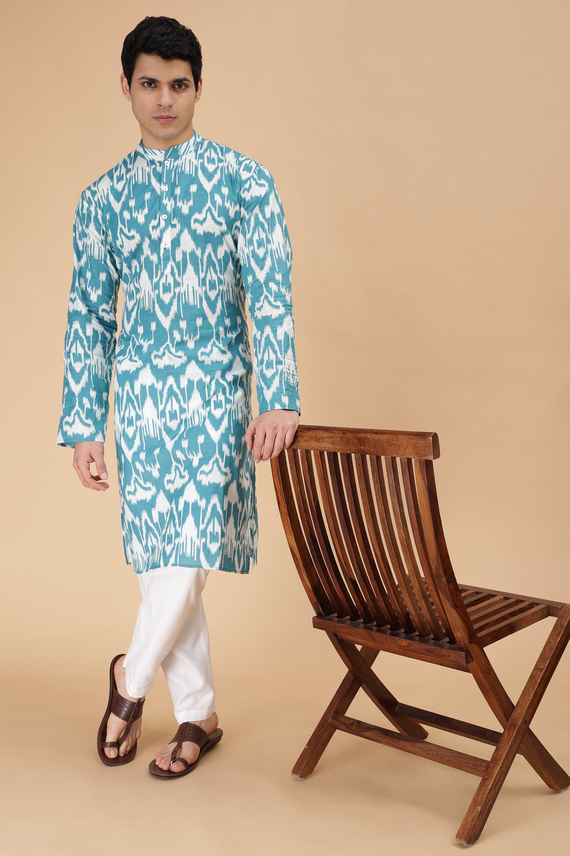 Teal Ikat Kurta