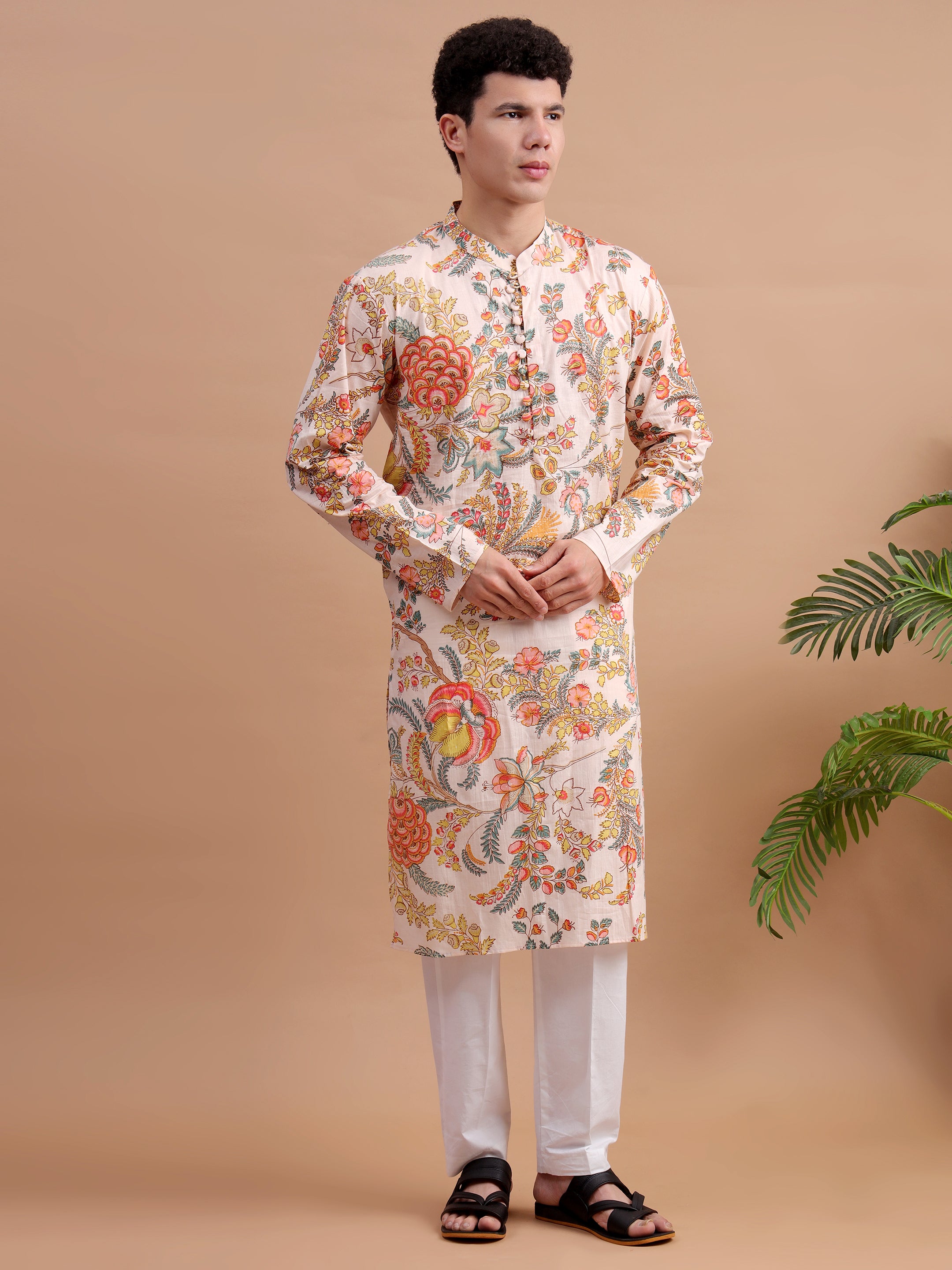 Beige Men Kurta Set